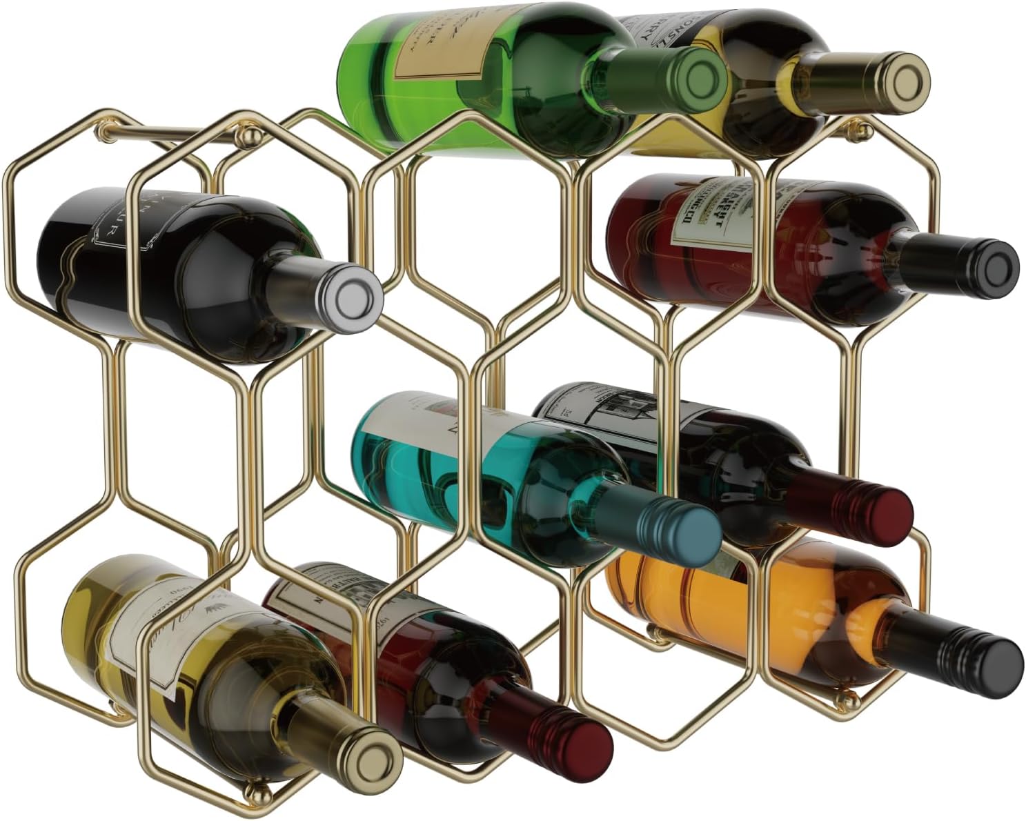 Buruis 14-Bottle Wine Rack with 3 Extra Slots Gold