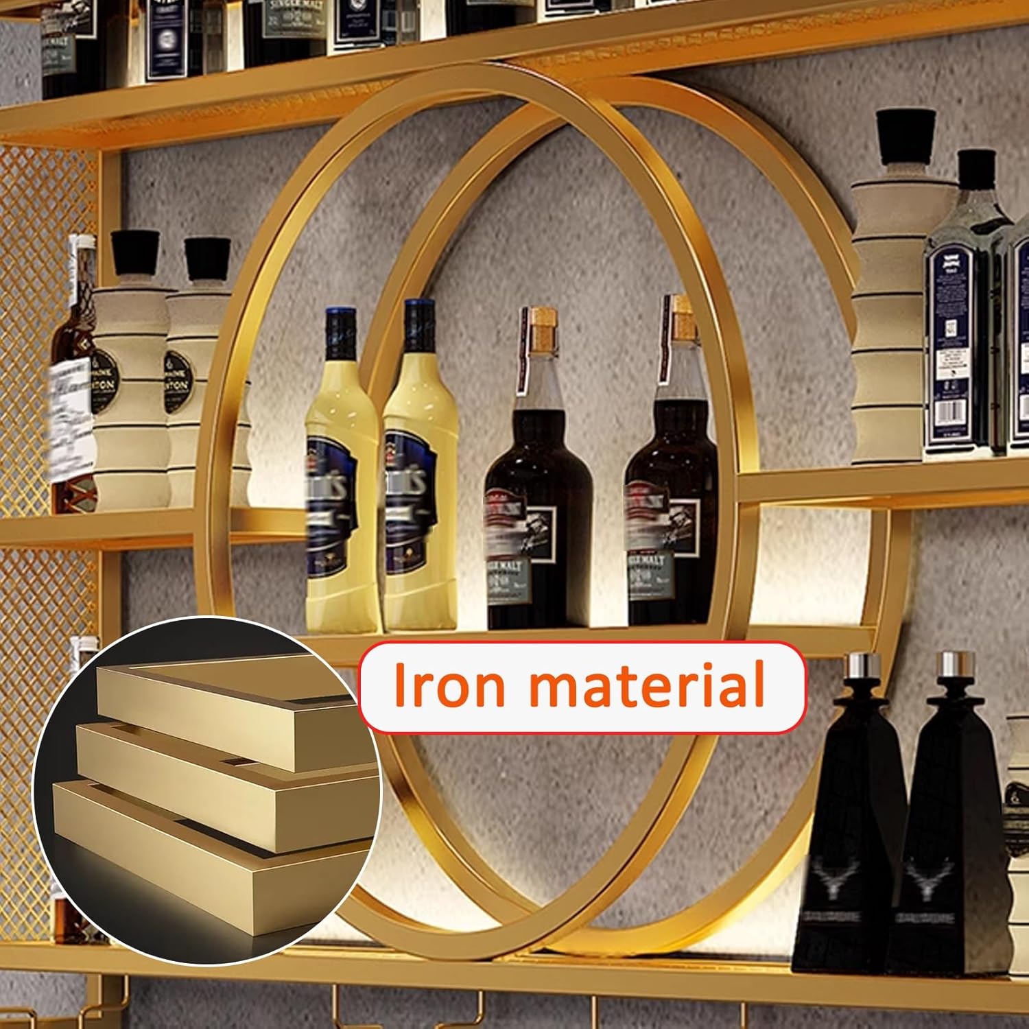 JIAOCKJIAO Wall-Mounted Wine Rack 3-Layer Metal Holder with Dust-Proof Design