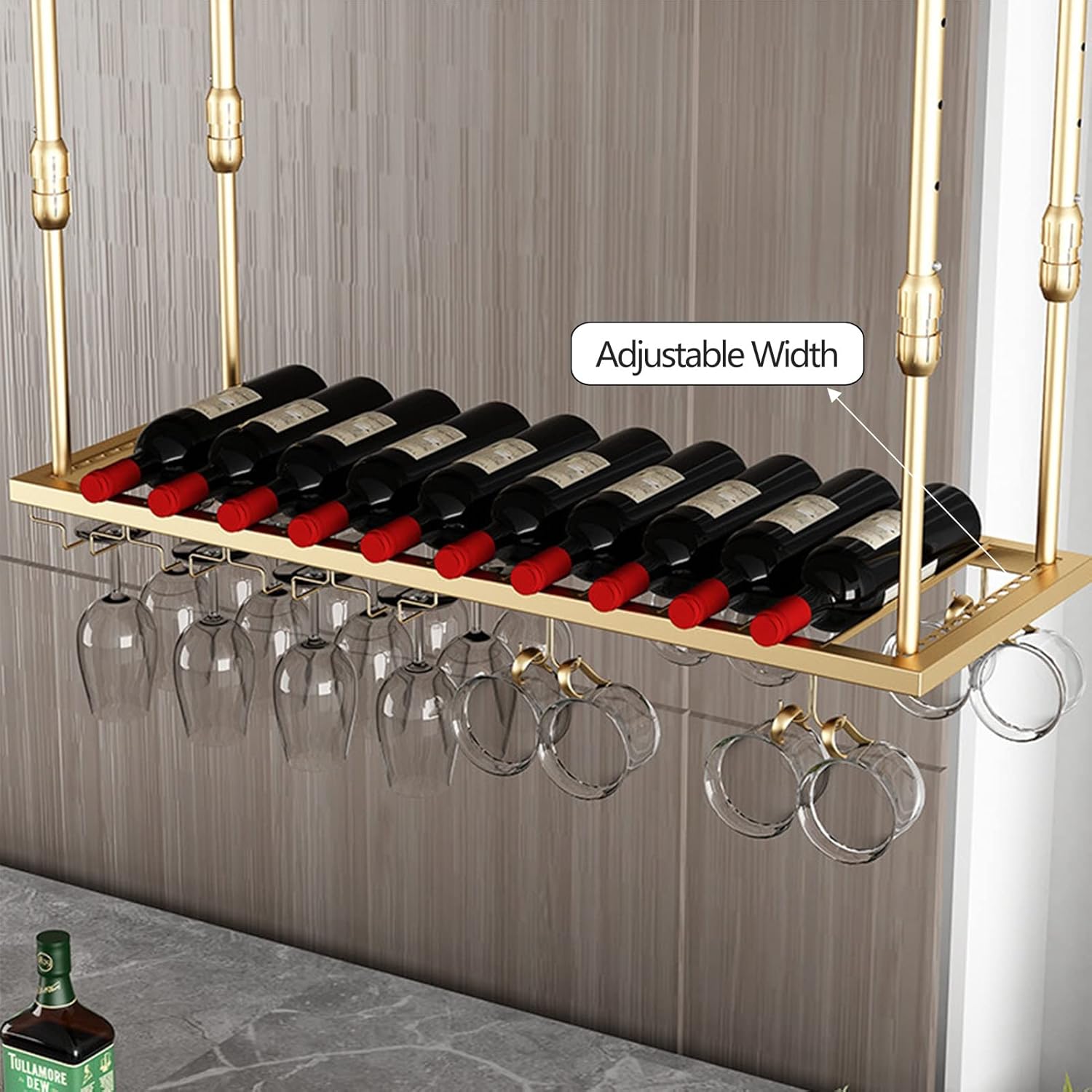 Ceiling Hanging Wine Rack with Gold Finish