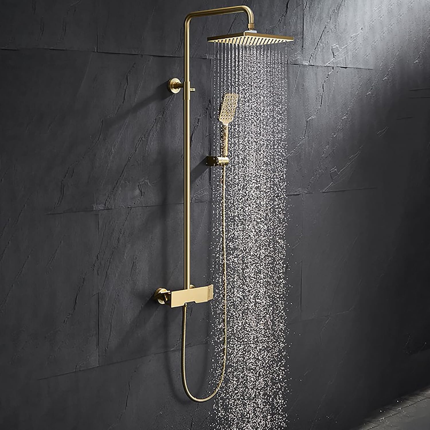 Brushed Gold Shower System Set with Adjustable Height and 3-Setting Handheld Shower