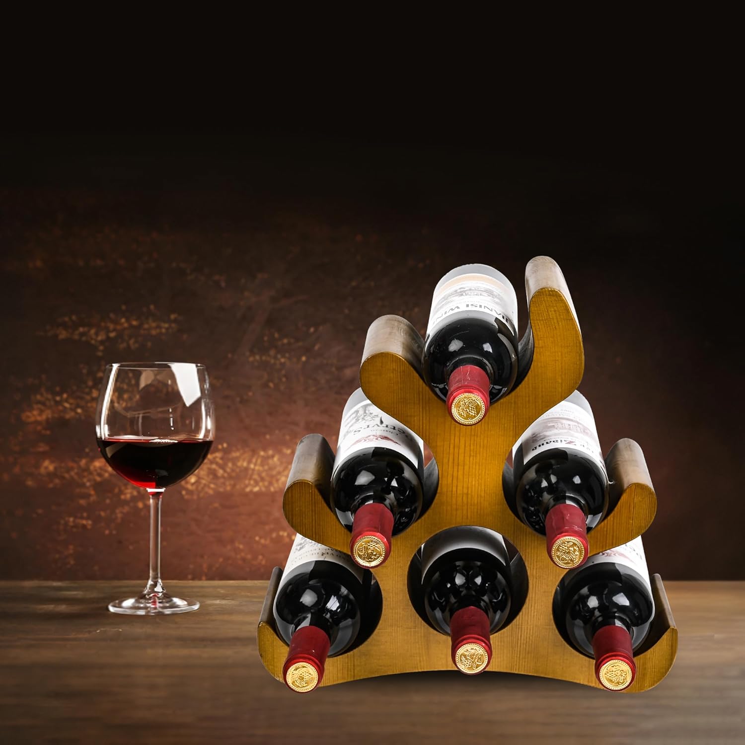 6 Bottle Countertop Wine Rack - Brown