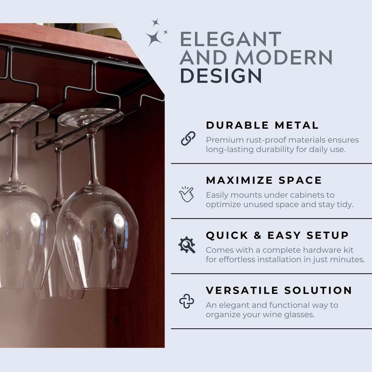Maypes 4-Rack Wine Glass Holder Under Cabinet