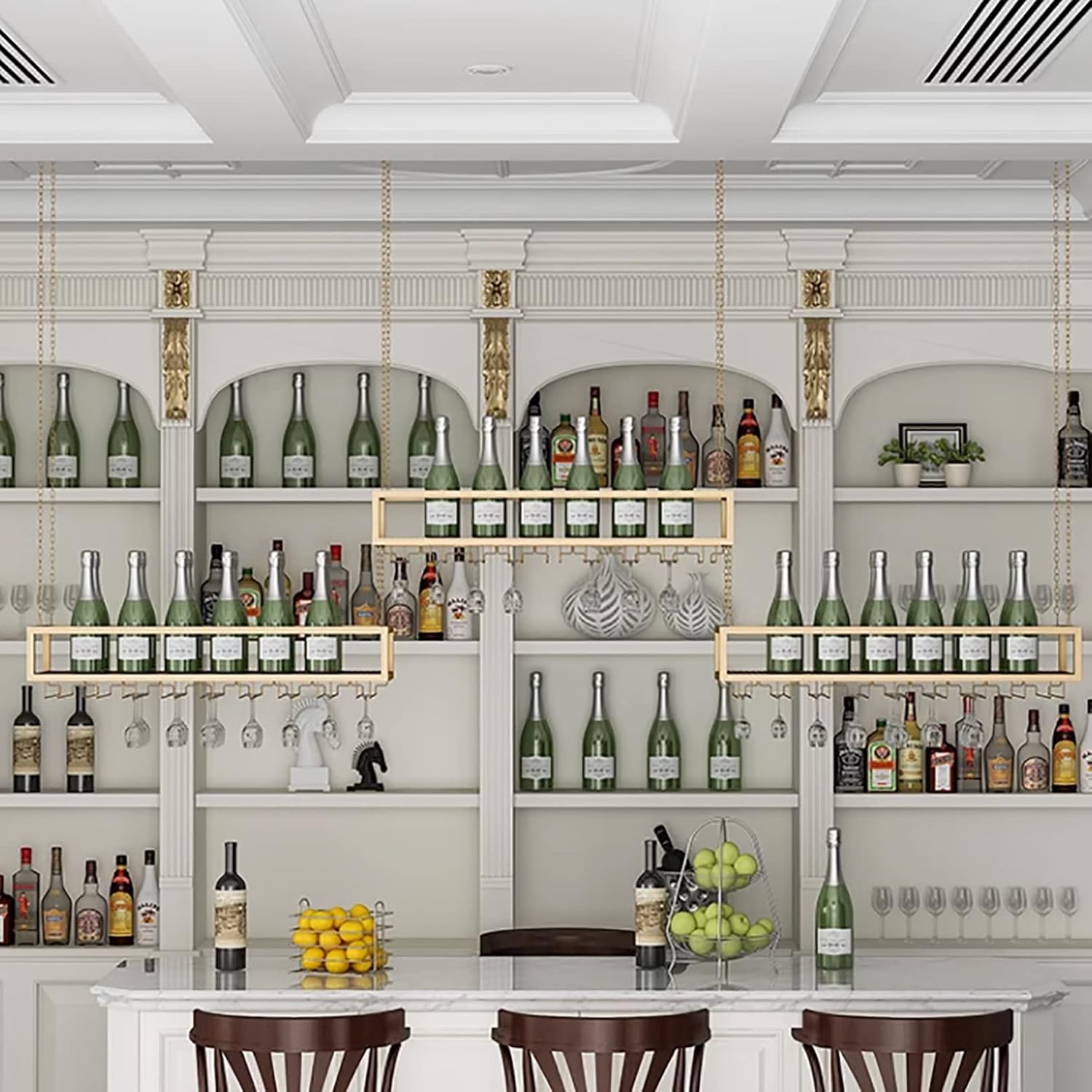 Wall-Mounted Wine Rack with Cup Holder for Kitchen Storage