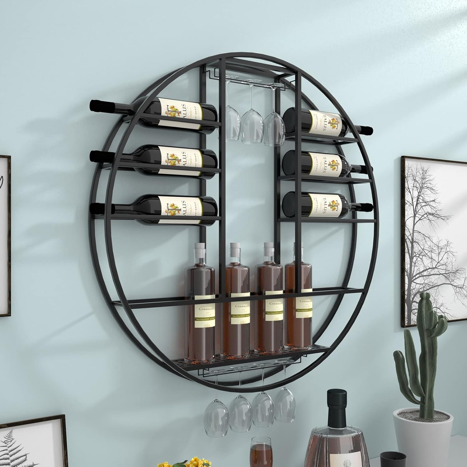 Pimex Wall-Mounted Wine Rack with Stemware Holder Black 80x11x80cm