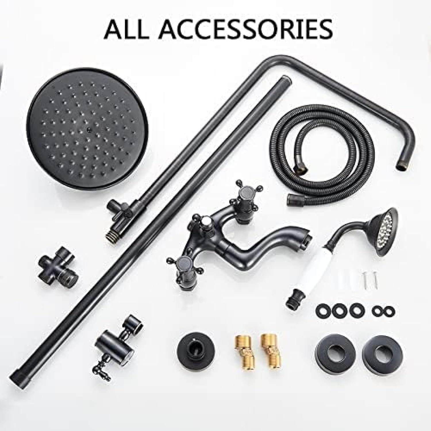 TECKI Dual Handle Bath Shower Set with Black Brass 8 Showerhead and Handshower