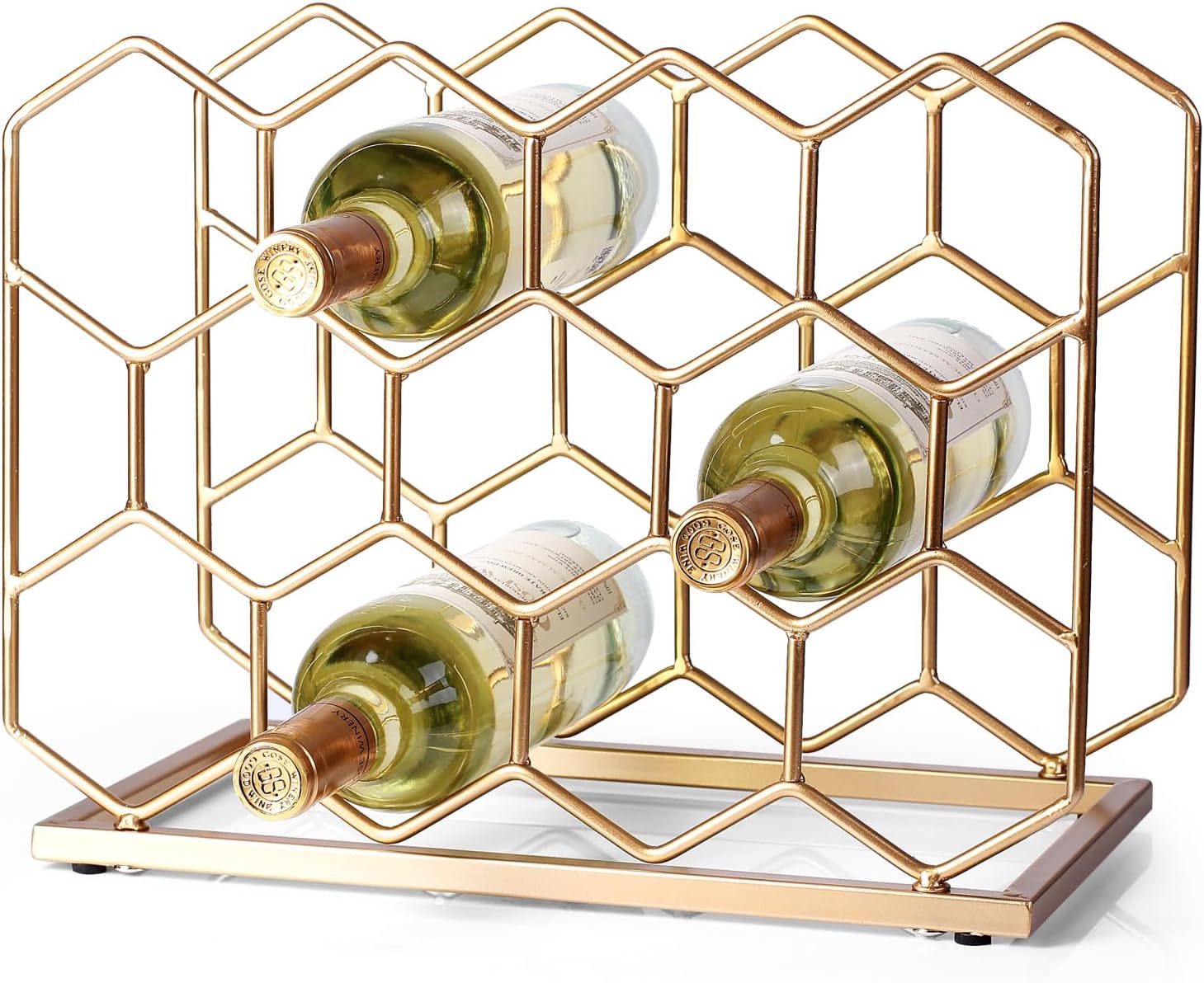 Drincarier 14 Bottle Gold Metal Wine Rack - Modern Freestanding Tabletop Display