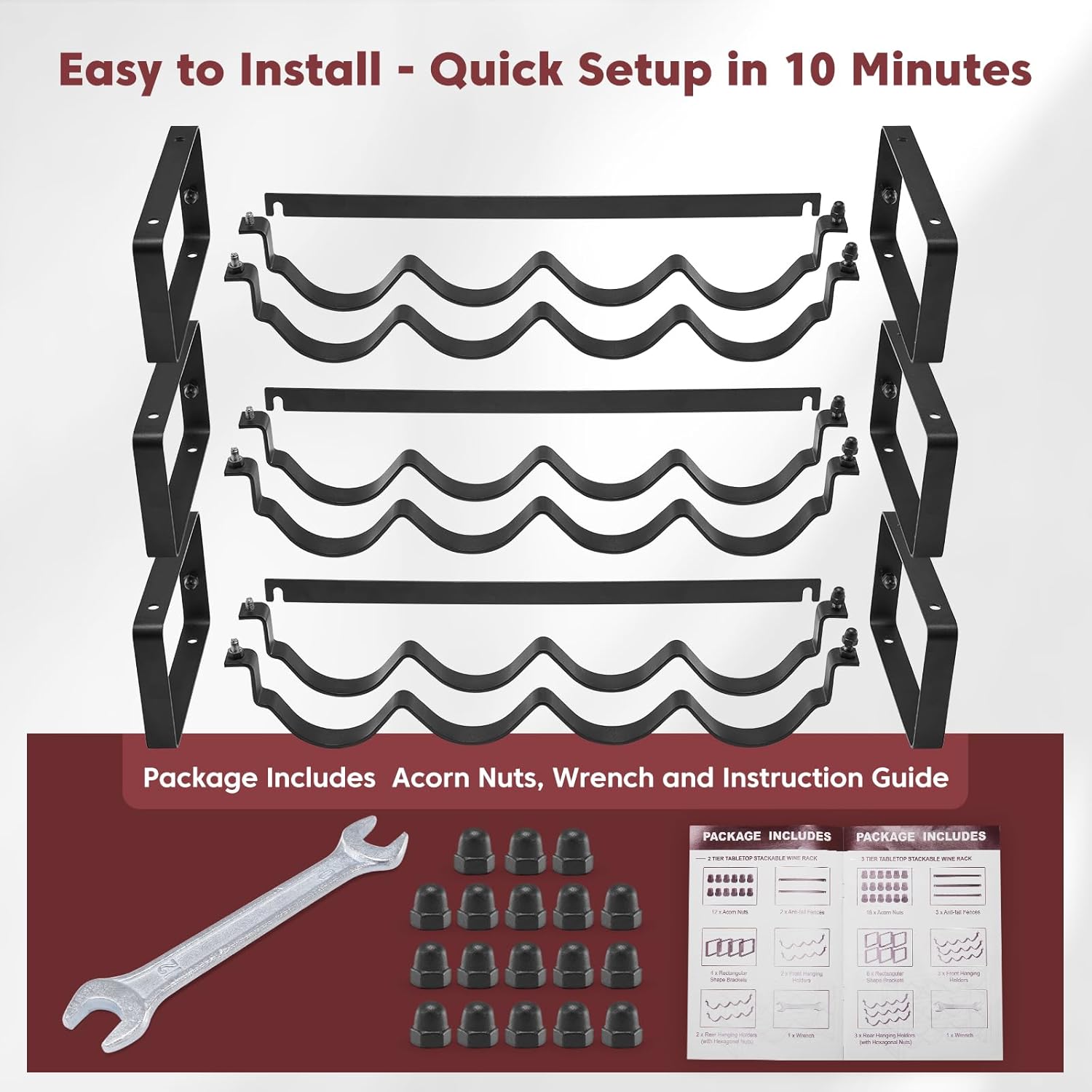 Stackable Wine Rack 3 Tier Freestanding Metal Bottle Holder for Cabinet