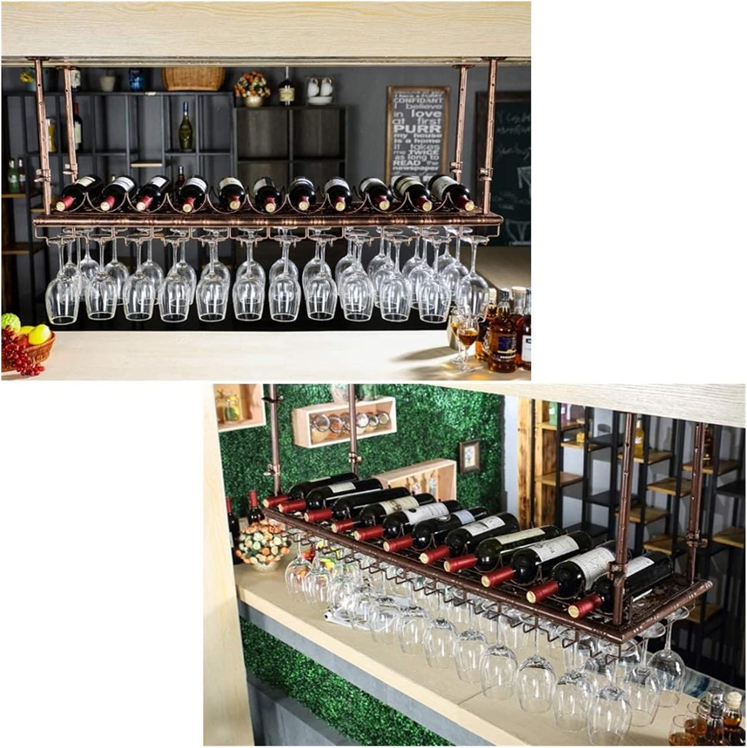 ALDEPO Adjustable Wine Rack with Hanging Rod - Rustic Bronze