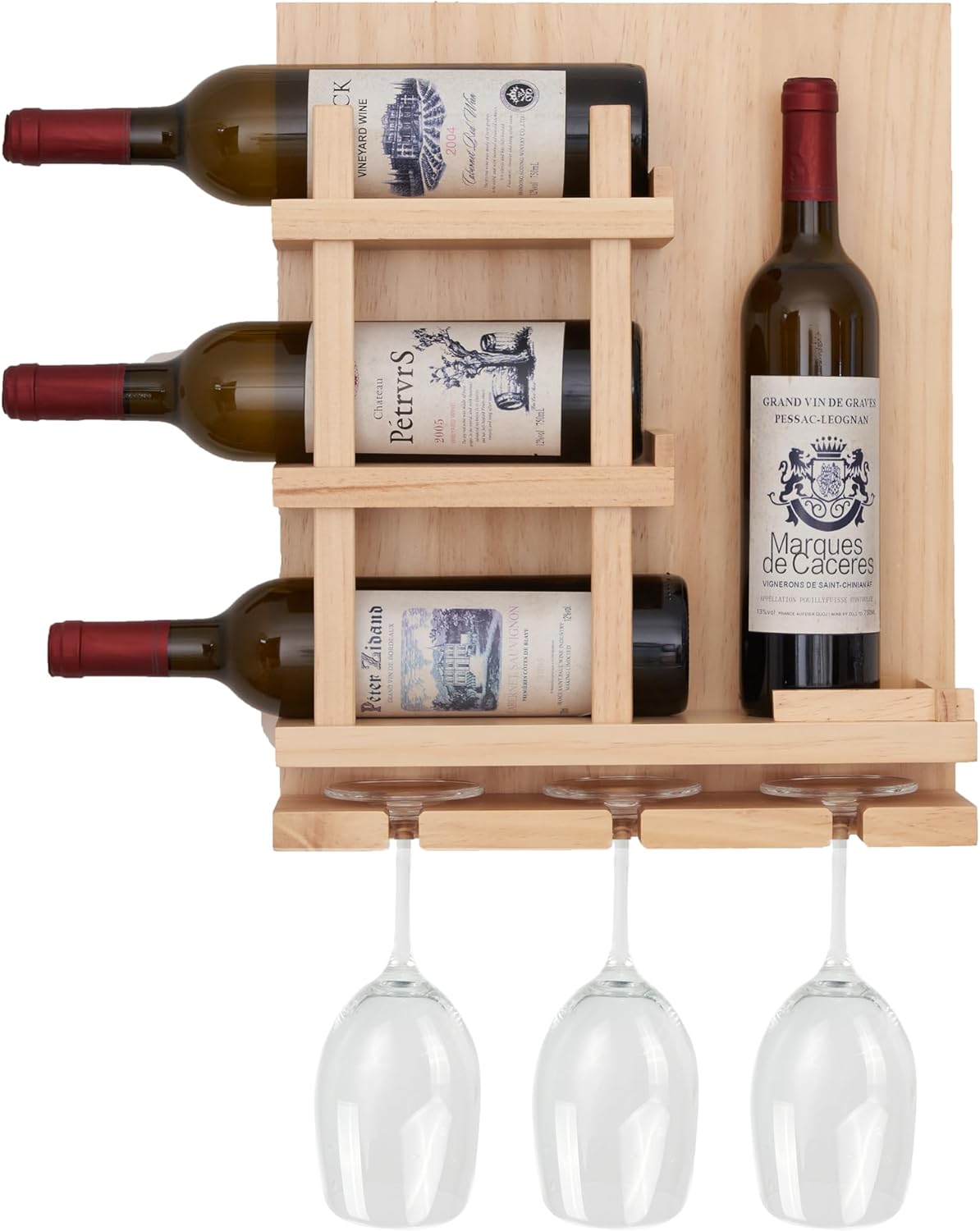 Wall-Mounted Wine Rack with 3 Cup Holders