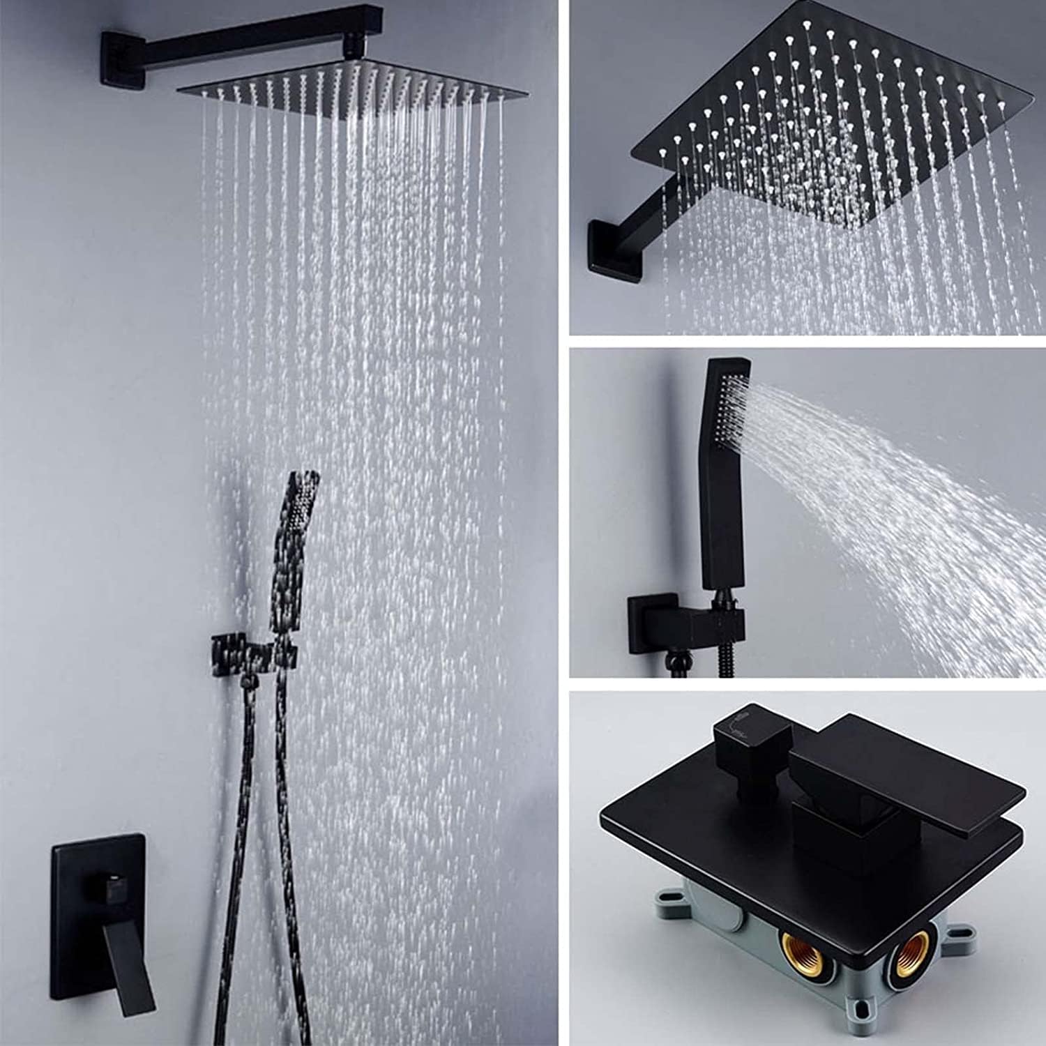Black Rainfall Shower System with Handheld and Rain Head