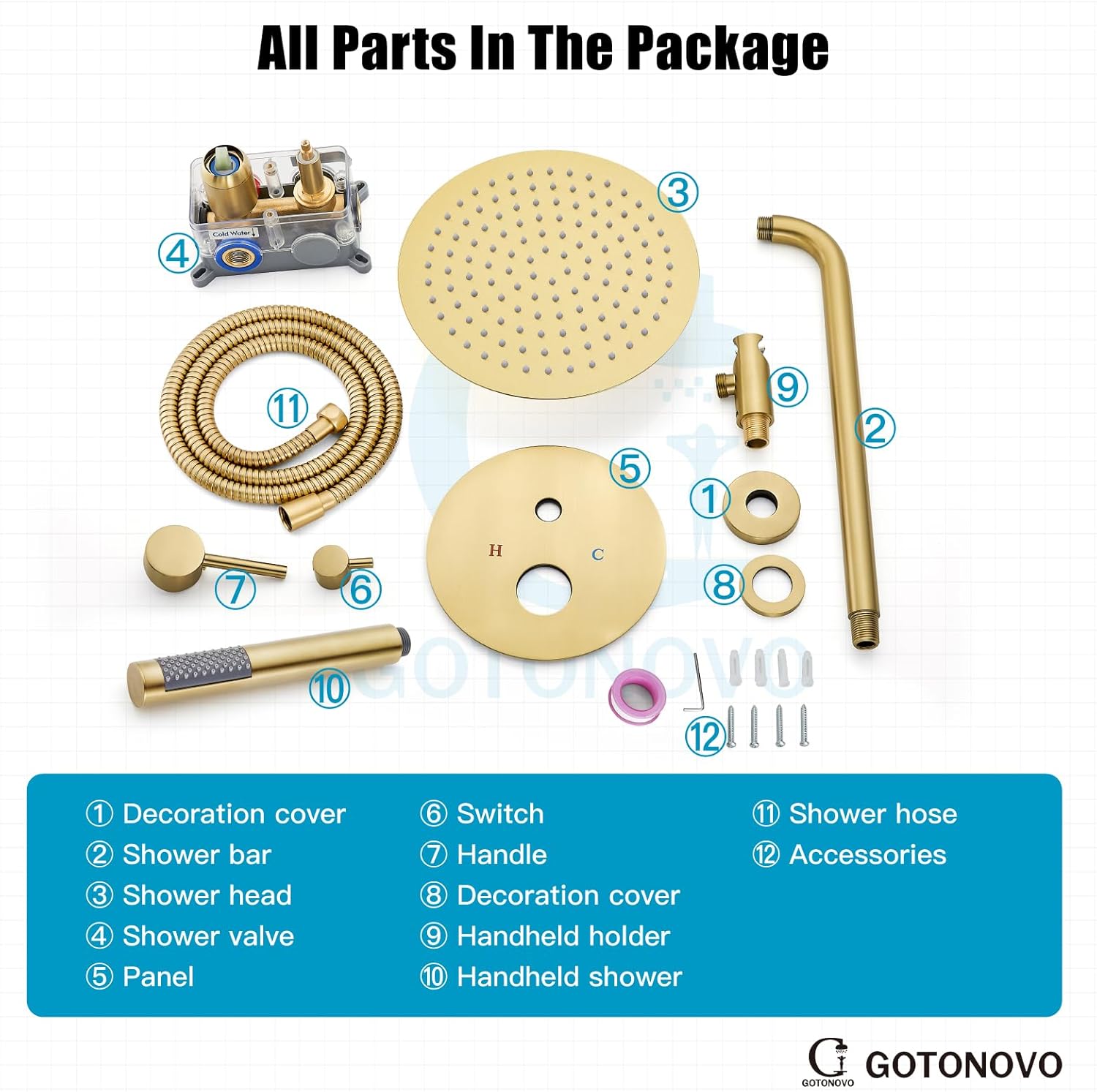 gotonovo Round Rain Showerhead with Handheld Spray and Rough In Valve