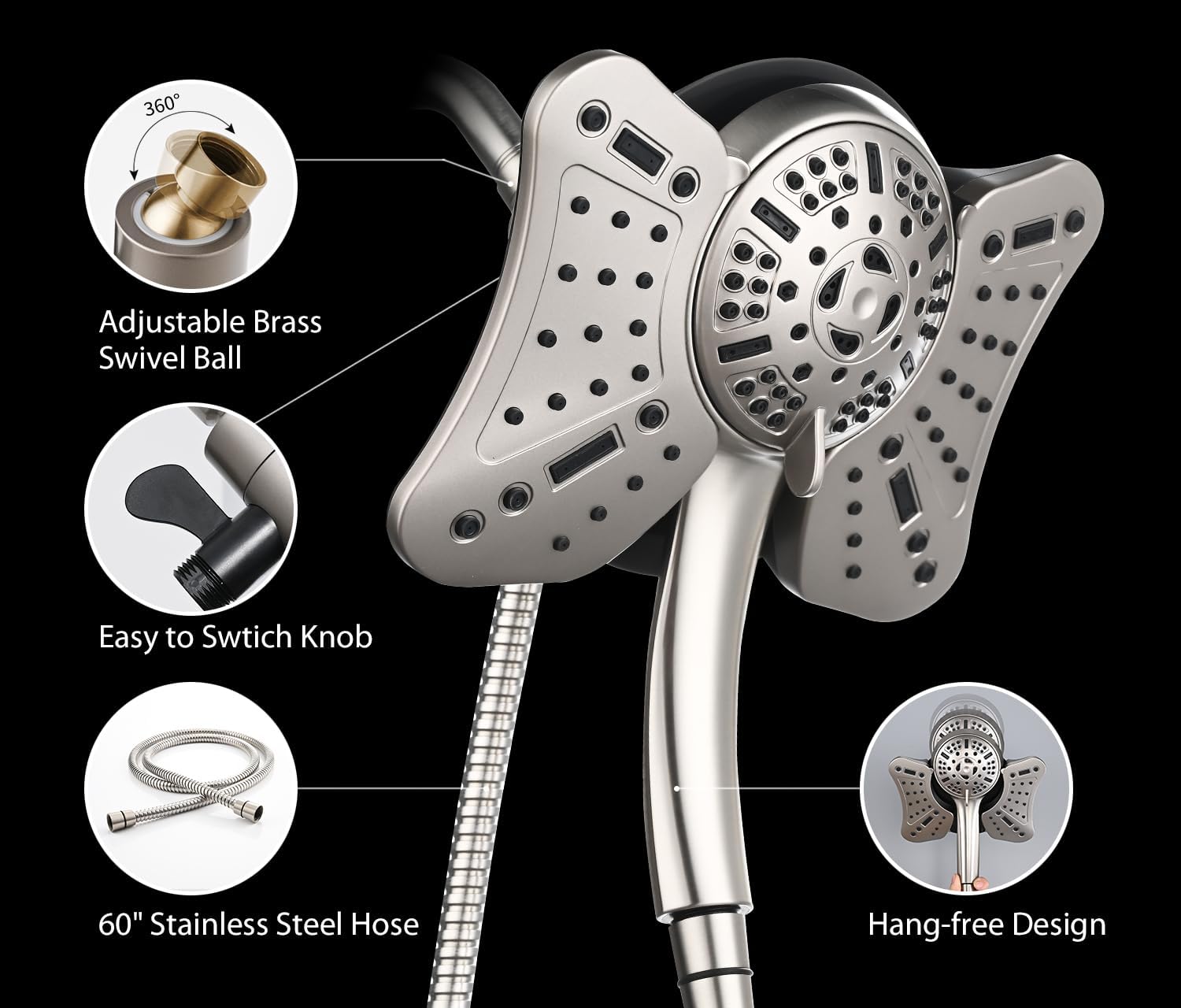 GRICH 25GPM Handheld Rain Shower Combo with 9 Modes