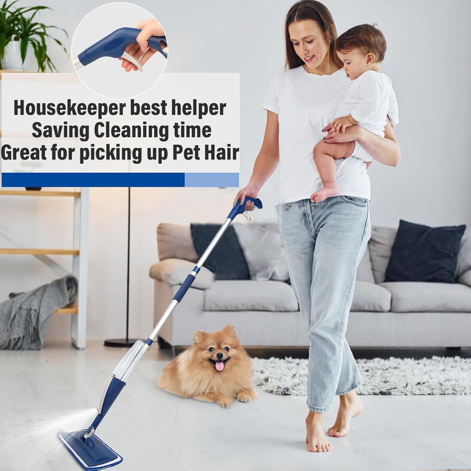 Panda Grip Wet Spray Mop with 14 oz Refill and 3 Microfiber Pads