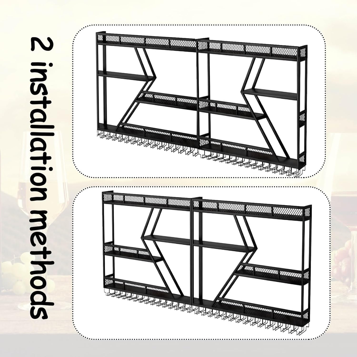 RAJYQODIS Wall-Mounted Wine Rack with Stemware Storage