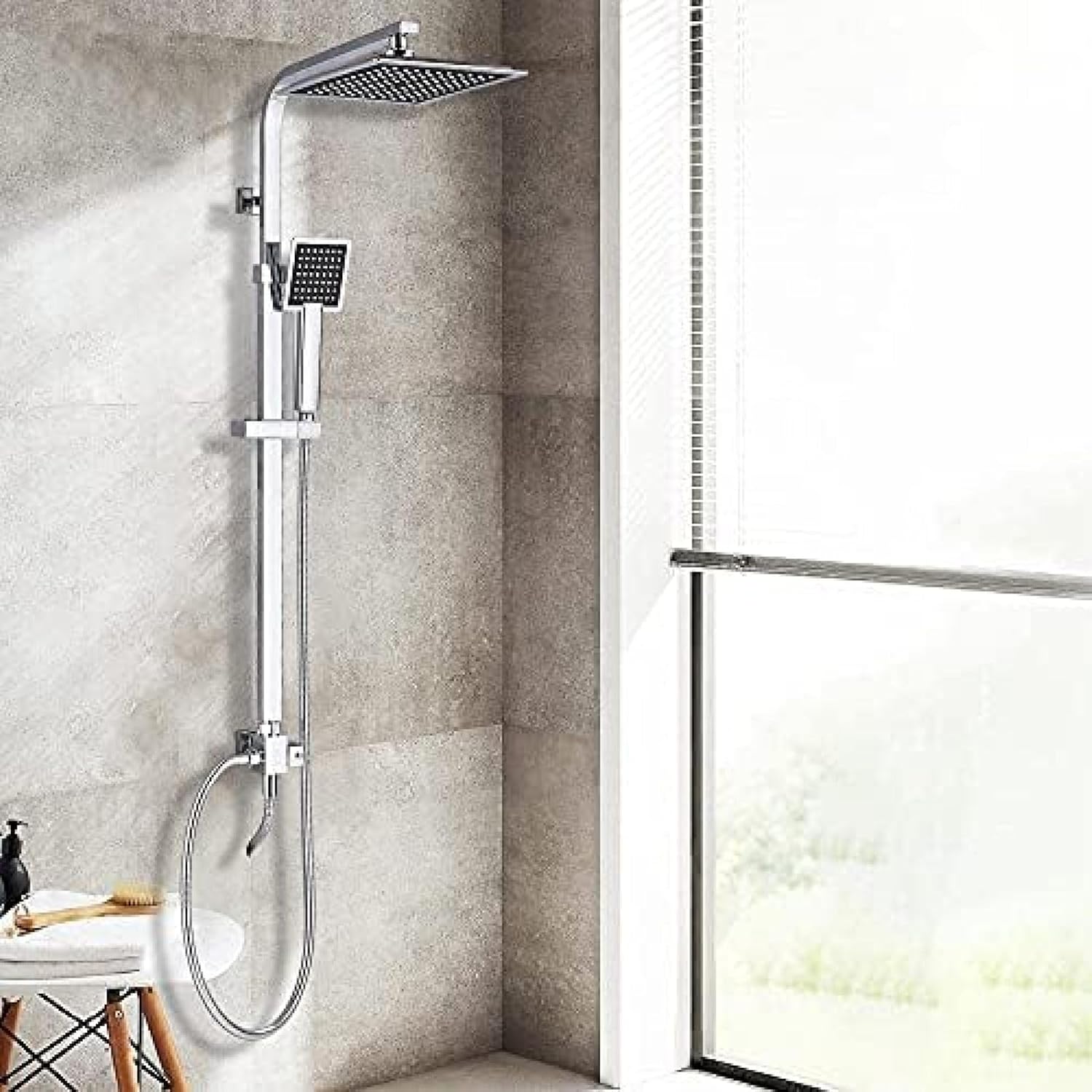 Chrome Bath Shower Faucet with Handheld and Rainfall 2-Way Switch