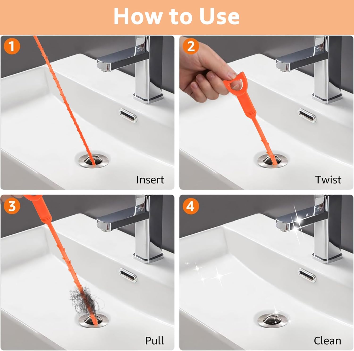 AHUONEL 4Pcs Drain Cleaner Tool Set Universal