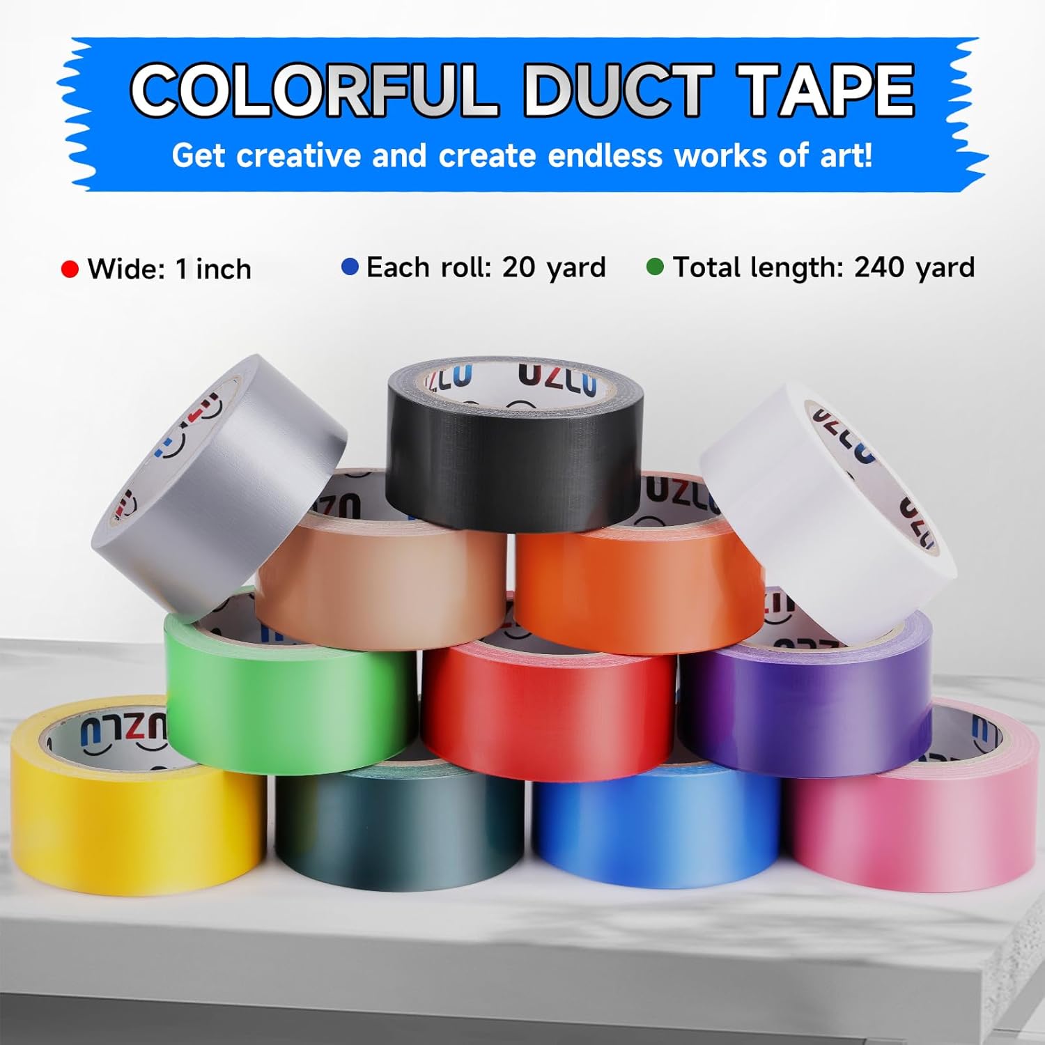 12PCS Rainbow Duct Tape Set 1In x 20Yd Heavy Duty