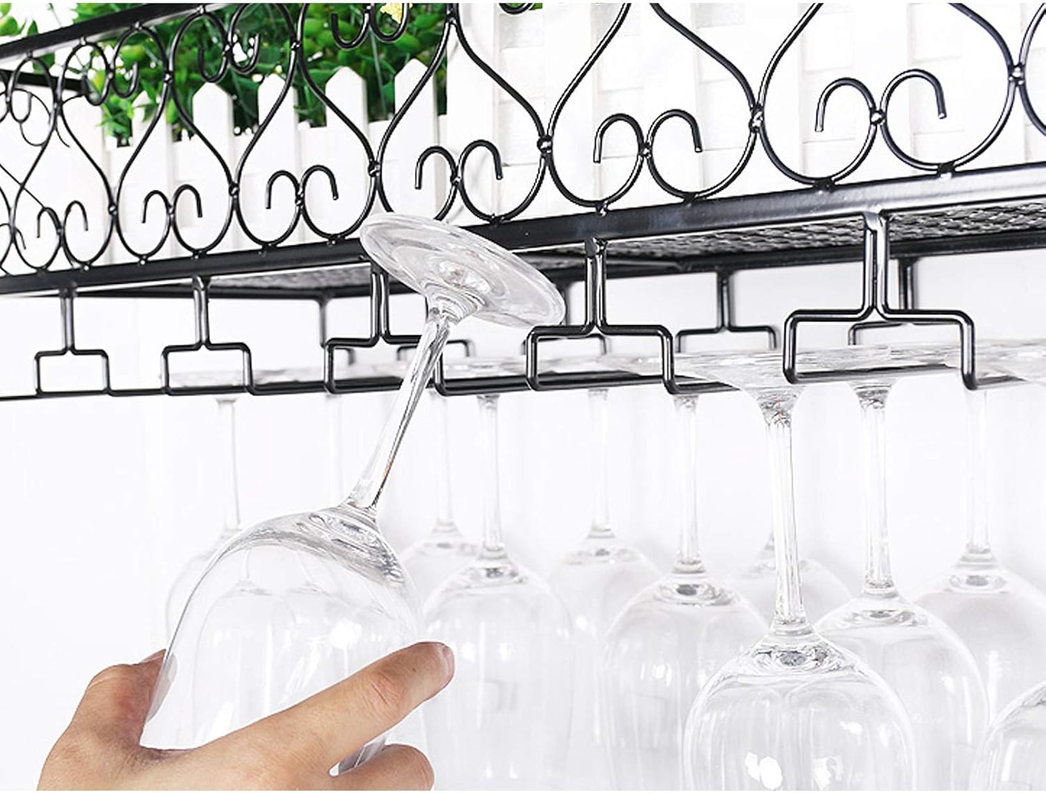 CGF- Wall Mounted Wine Rack with Iron Shelves and Glass Holders