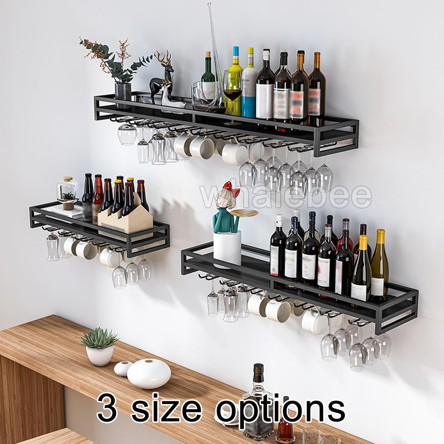 Whalebee Wall Mounted Wine Glass Rack 5 Rows Black
