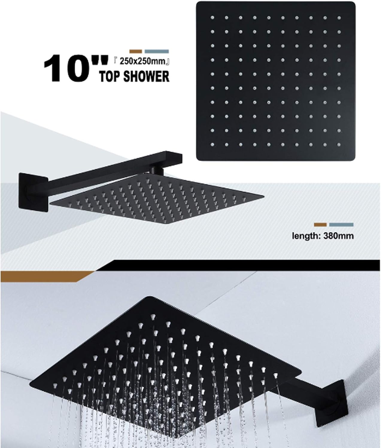 Rain Shower System with 10 Inch Square Head and Body Jets