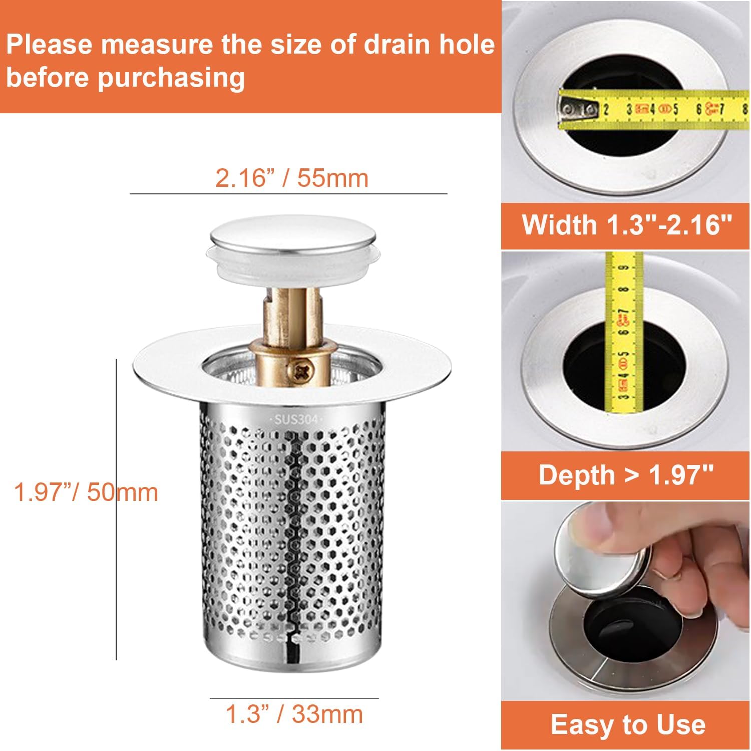 RUXIEWEY Stainless Steel Drain Strainer 2PCS