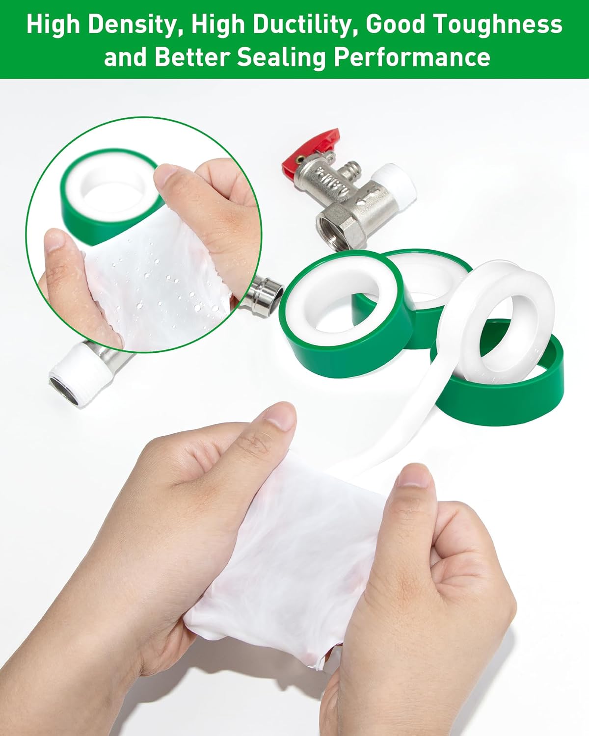 3 Roll Teflon Pipe Sealing Tape - 374 to 536F 390 in Length Green