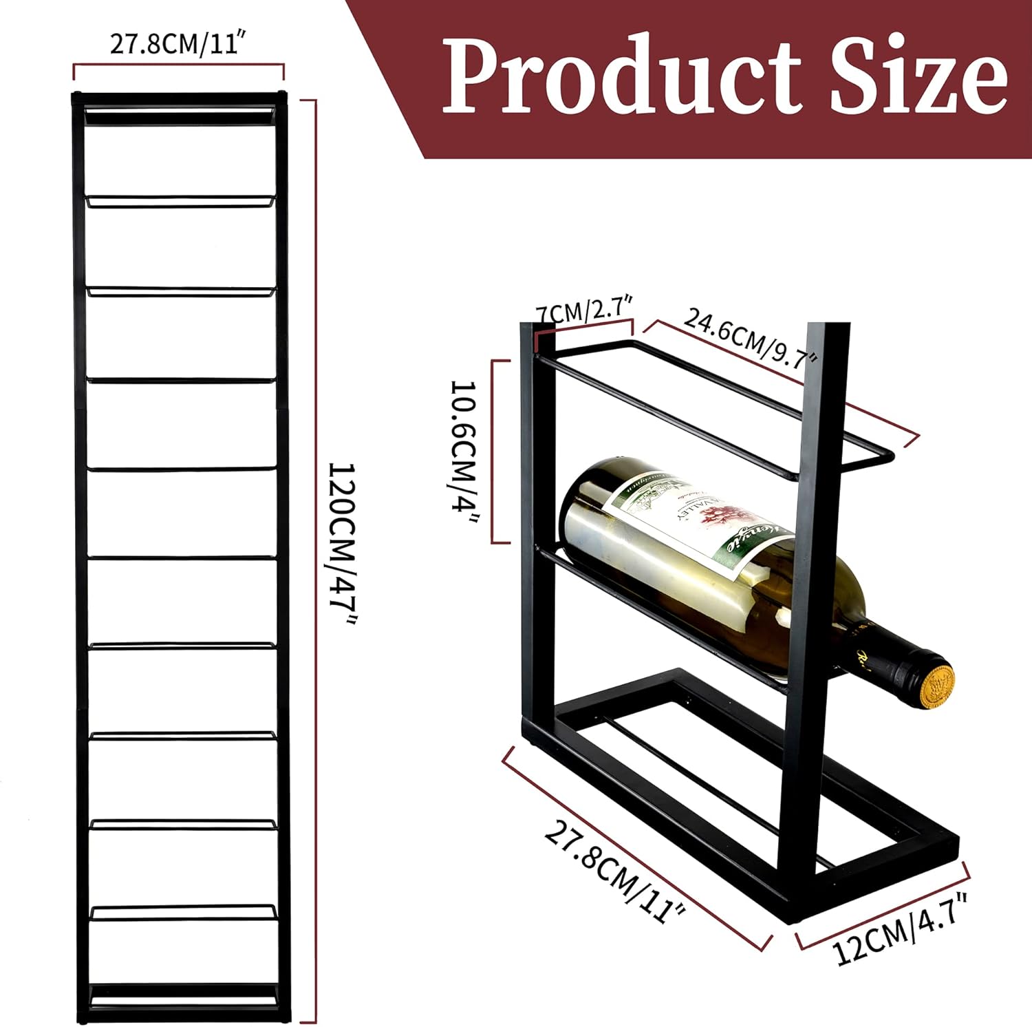 AQAREA Wall Mounted Wine Rack - 10 Bottle Metal Holder Black