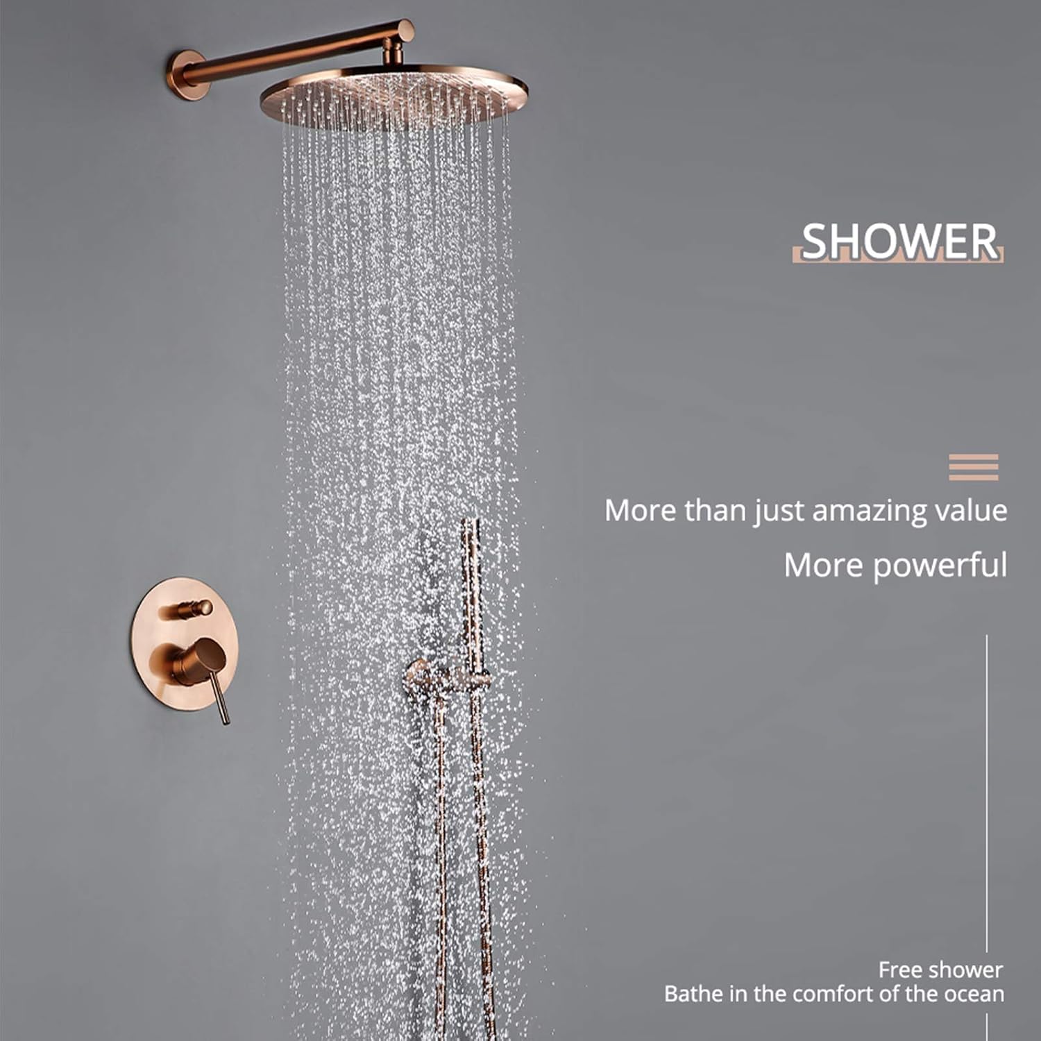 Brushed Rose Gold Rain Mixer Shower Combo Set