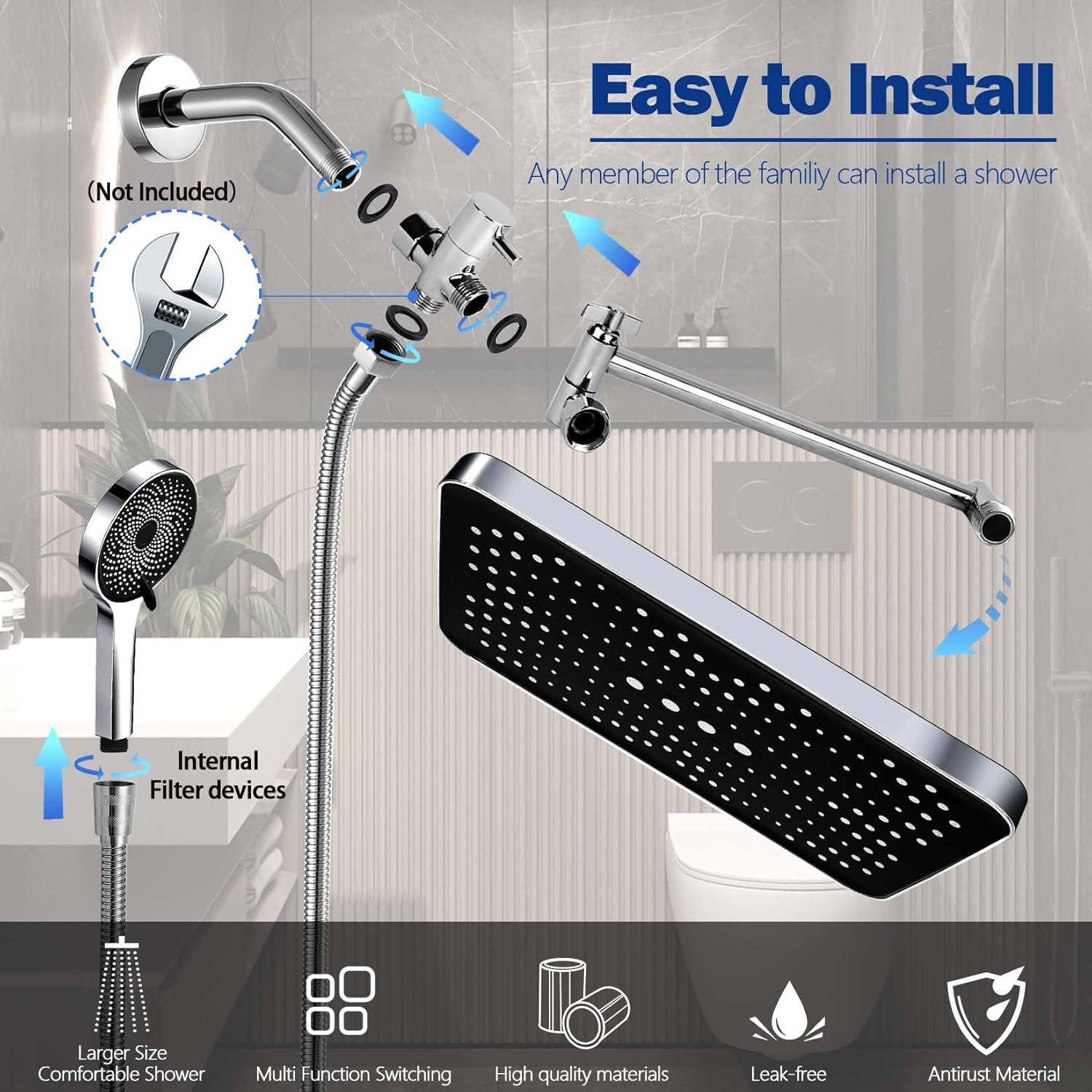 Ashwanth 14 High Pressure Rain Shower Combo