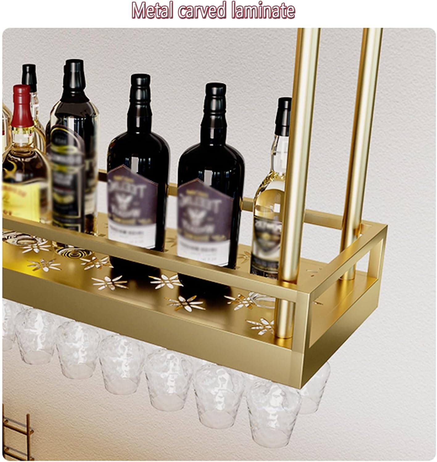 ERICAT Ceiling Wine Rack with Adjustable Poles and Glass Holder