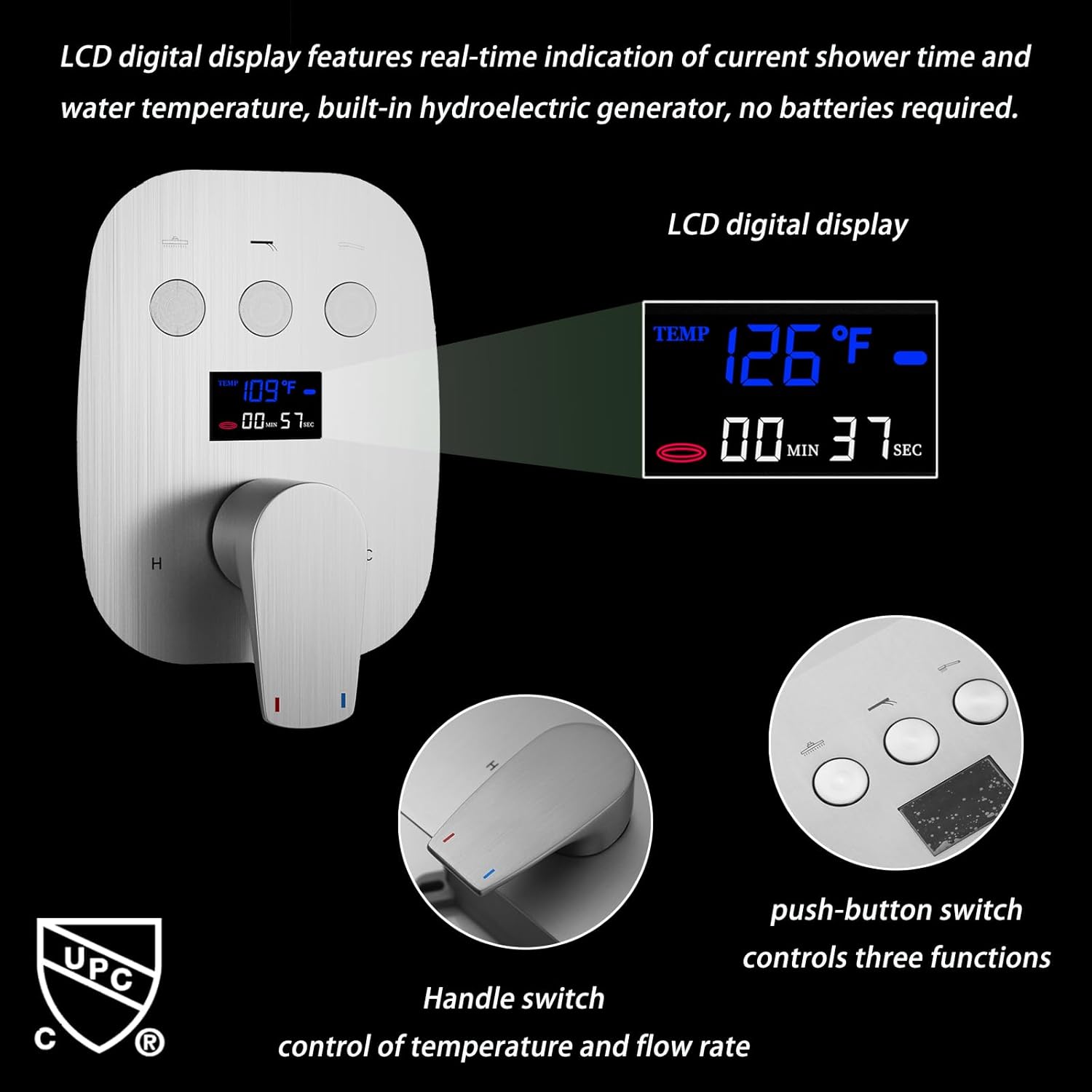 KATAIS Brushed Nickel Shower System with Digital Display 1