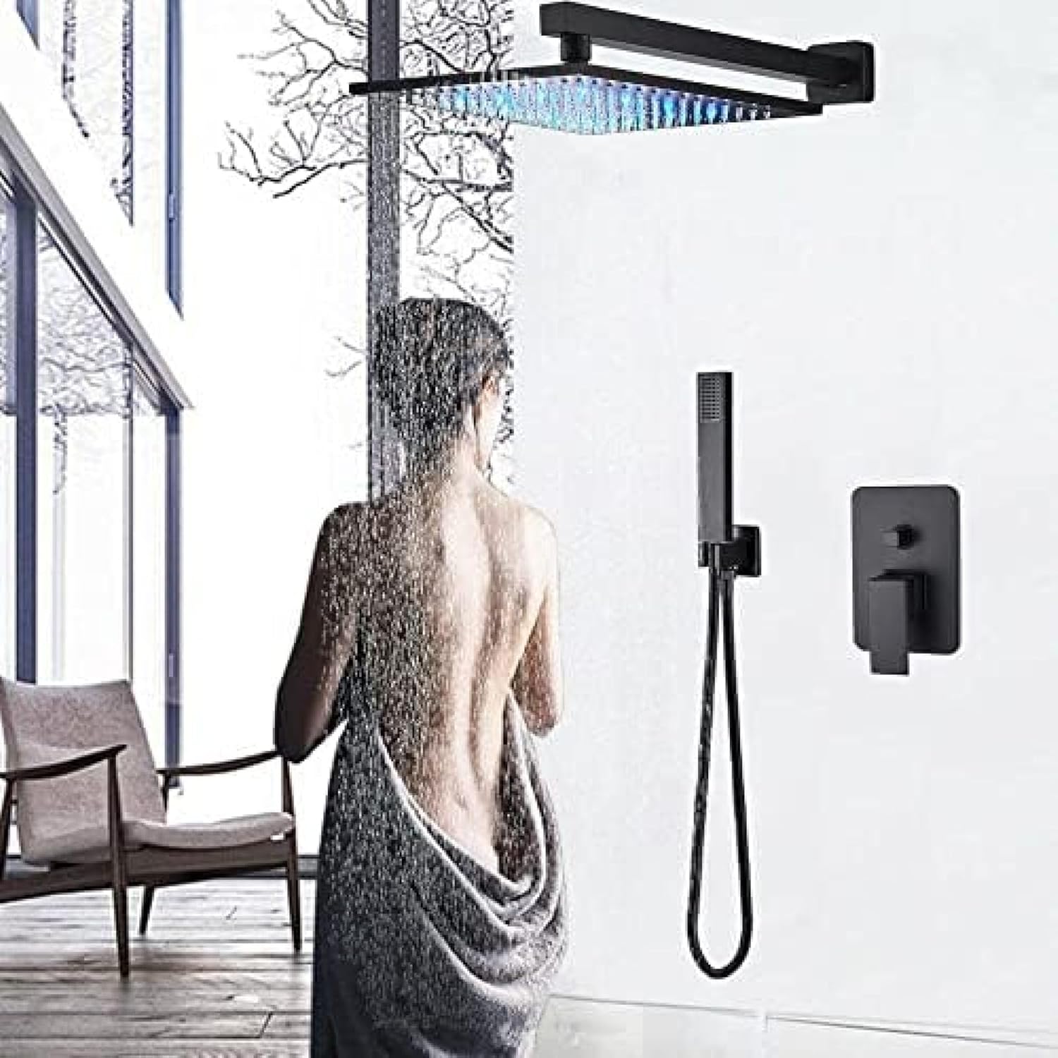 TECKI Thermostatic Shower Set with LED Rainfall and Massage