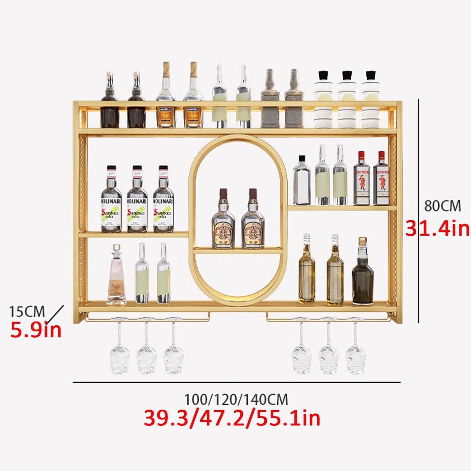 JIAOCKJIAO Wall Wine Rack with 3 Tiers Large Capacity Industrial Style Black 393in