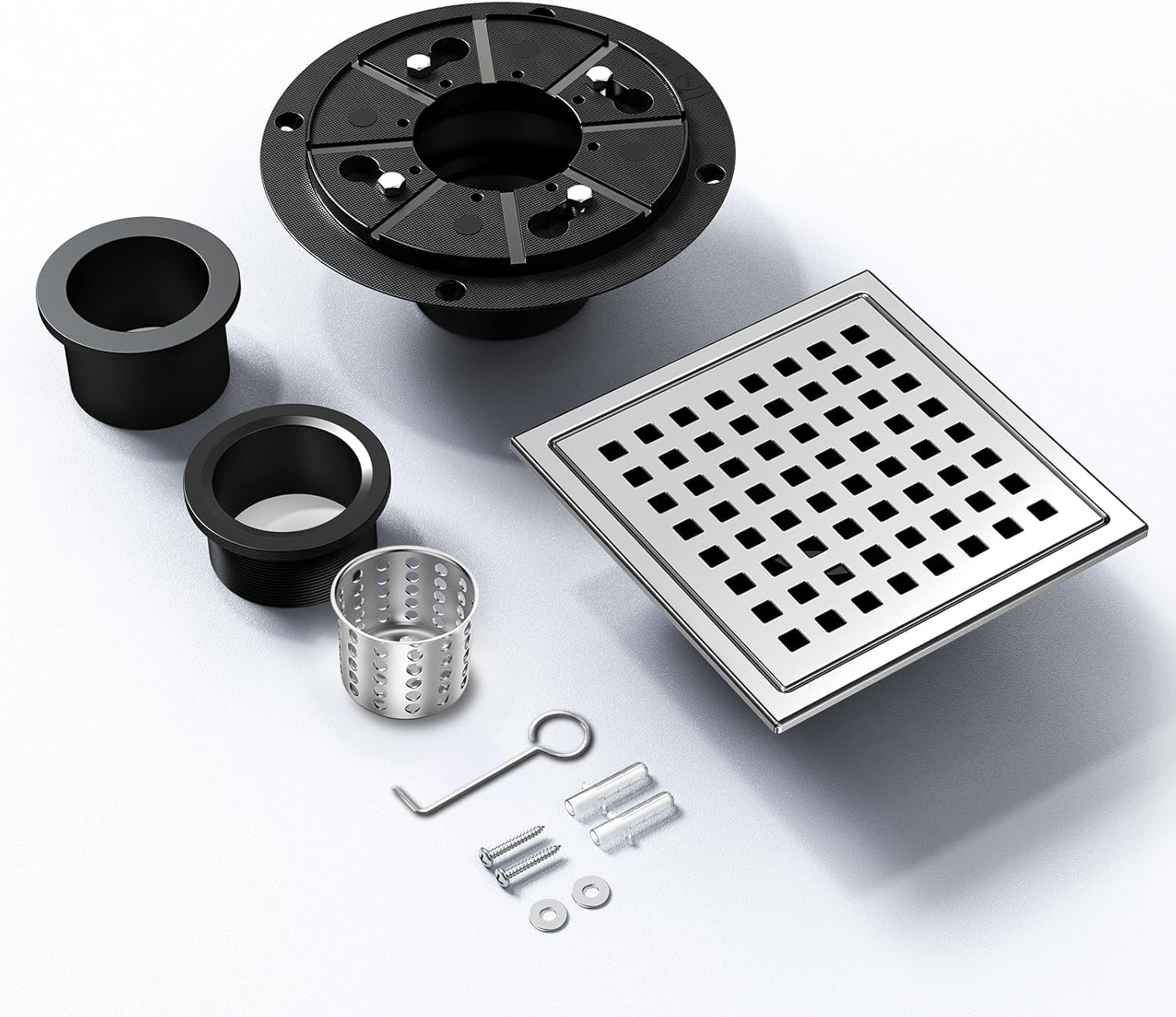 6 Inch Square Drain with Chrome Finish and Removable Cover