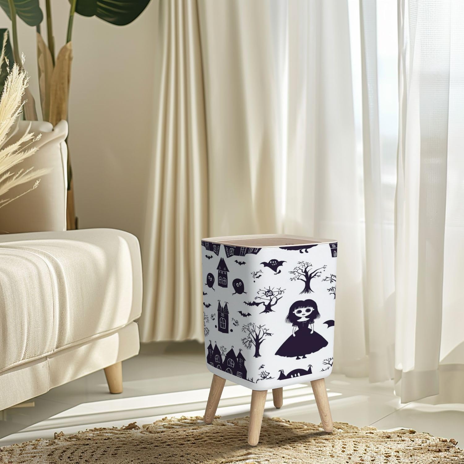 Small Trash Can with Lid 26 Gallon Gothic Design Waste Bin