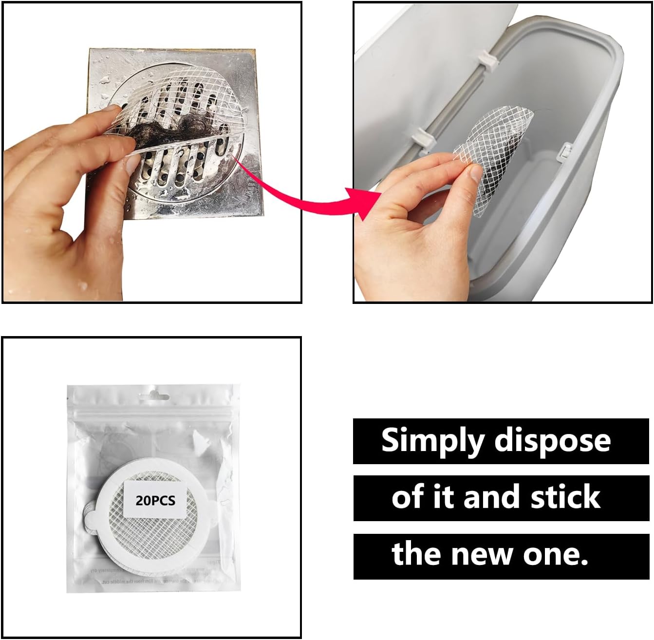 20 Pcs 4x4 Disposable Bathroom Drain Hair Catcher
