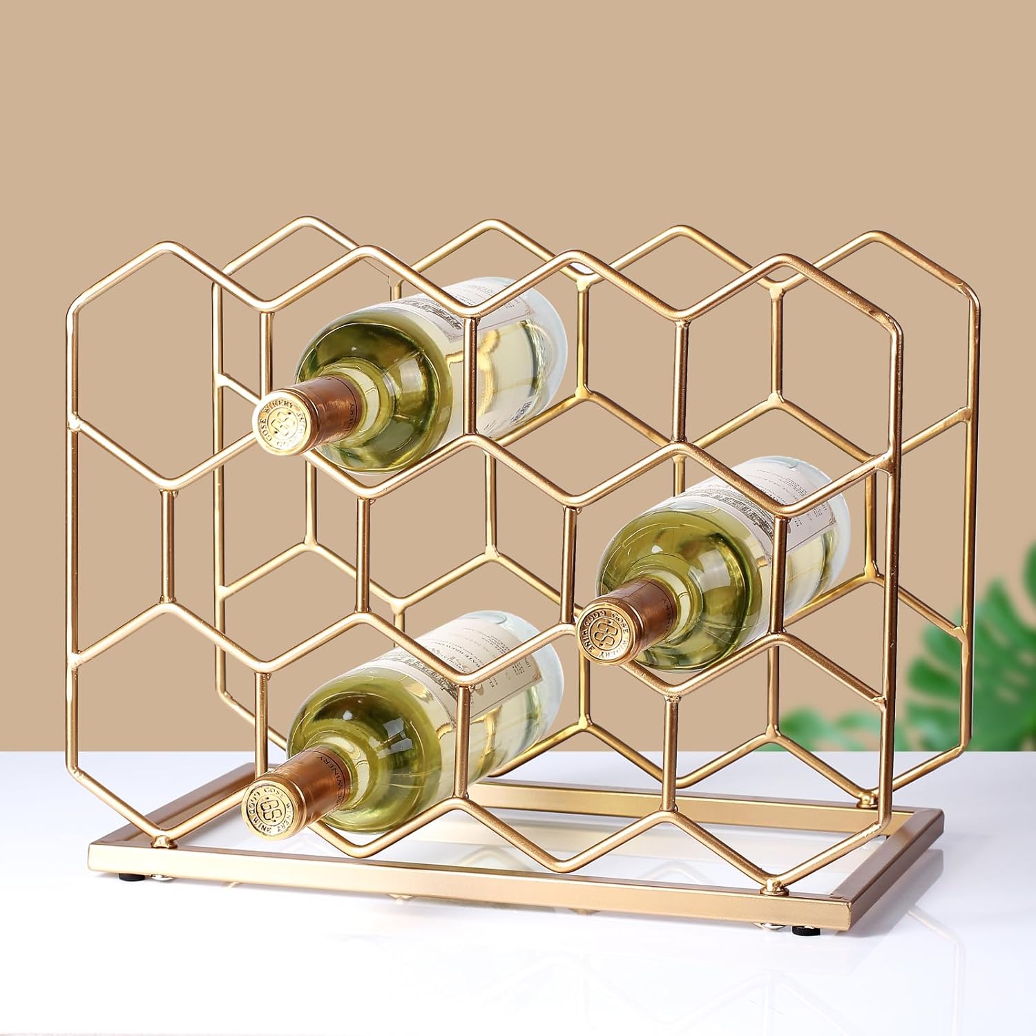 Drincarier 14 Bottle Gold Metal Wine Rack - Modern Freestanding Tabletop Display