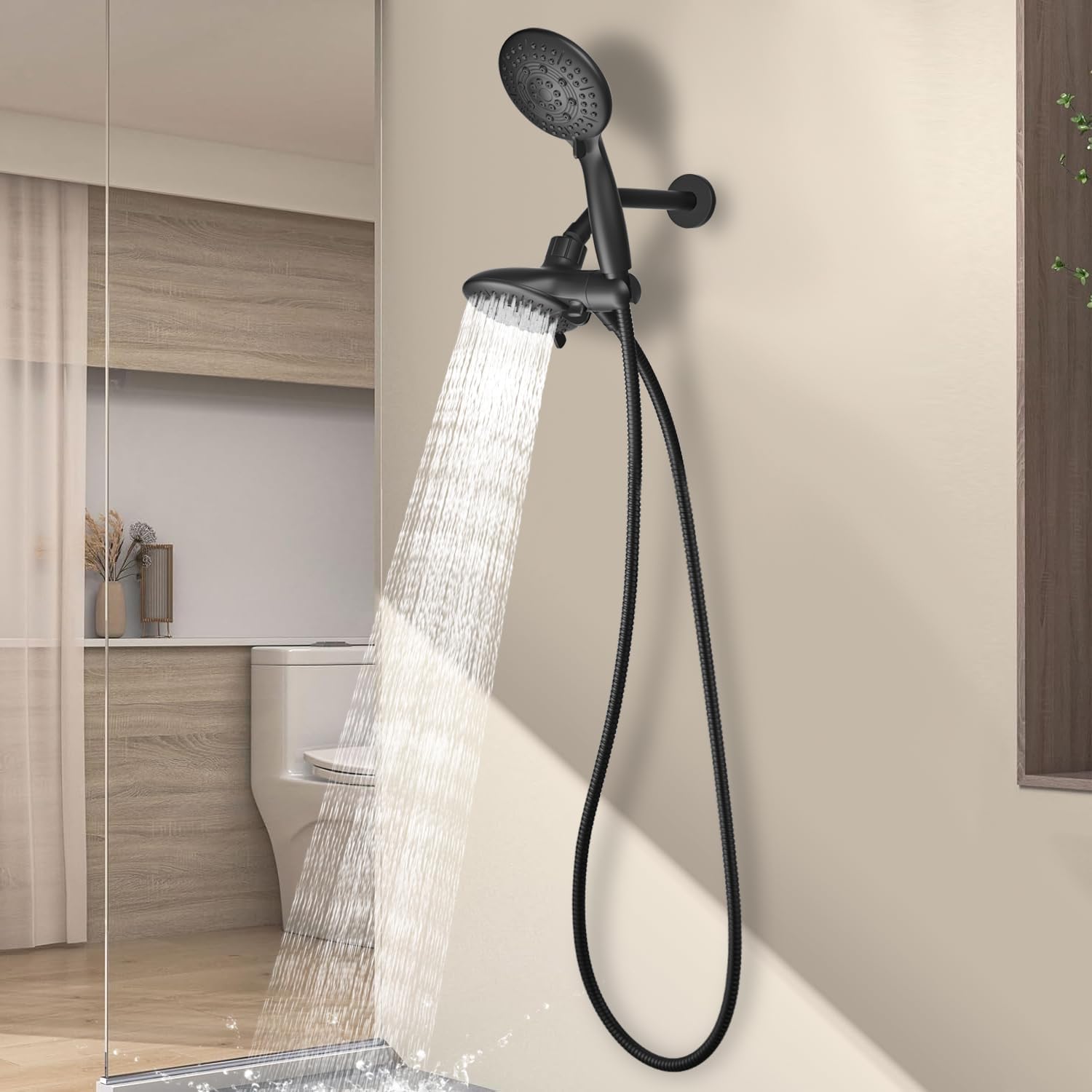 Cobbe 48-Setting 3-Way Shower Head Combo - Black 1