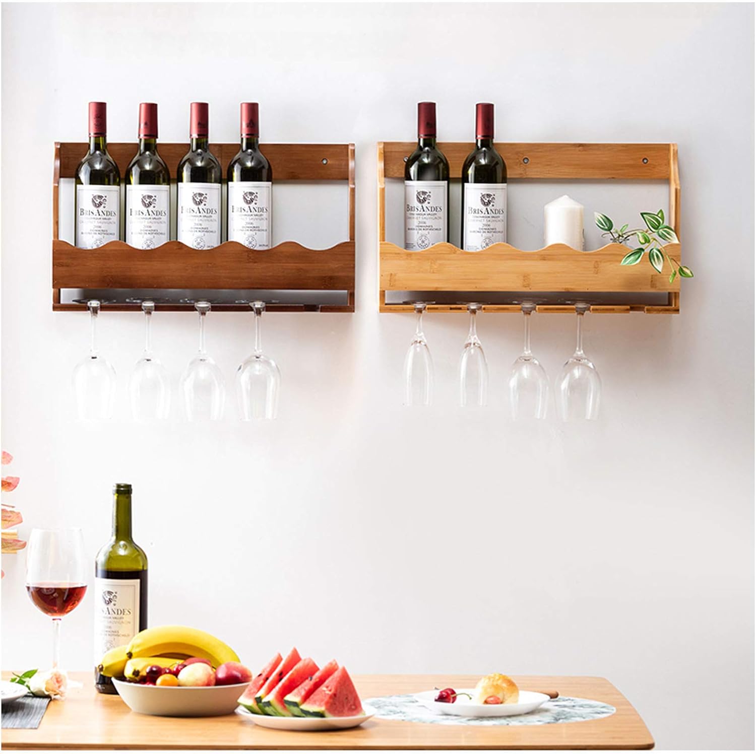 Pimex Wall-Mounted Wine Rack with Glass Holder