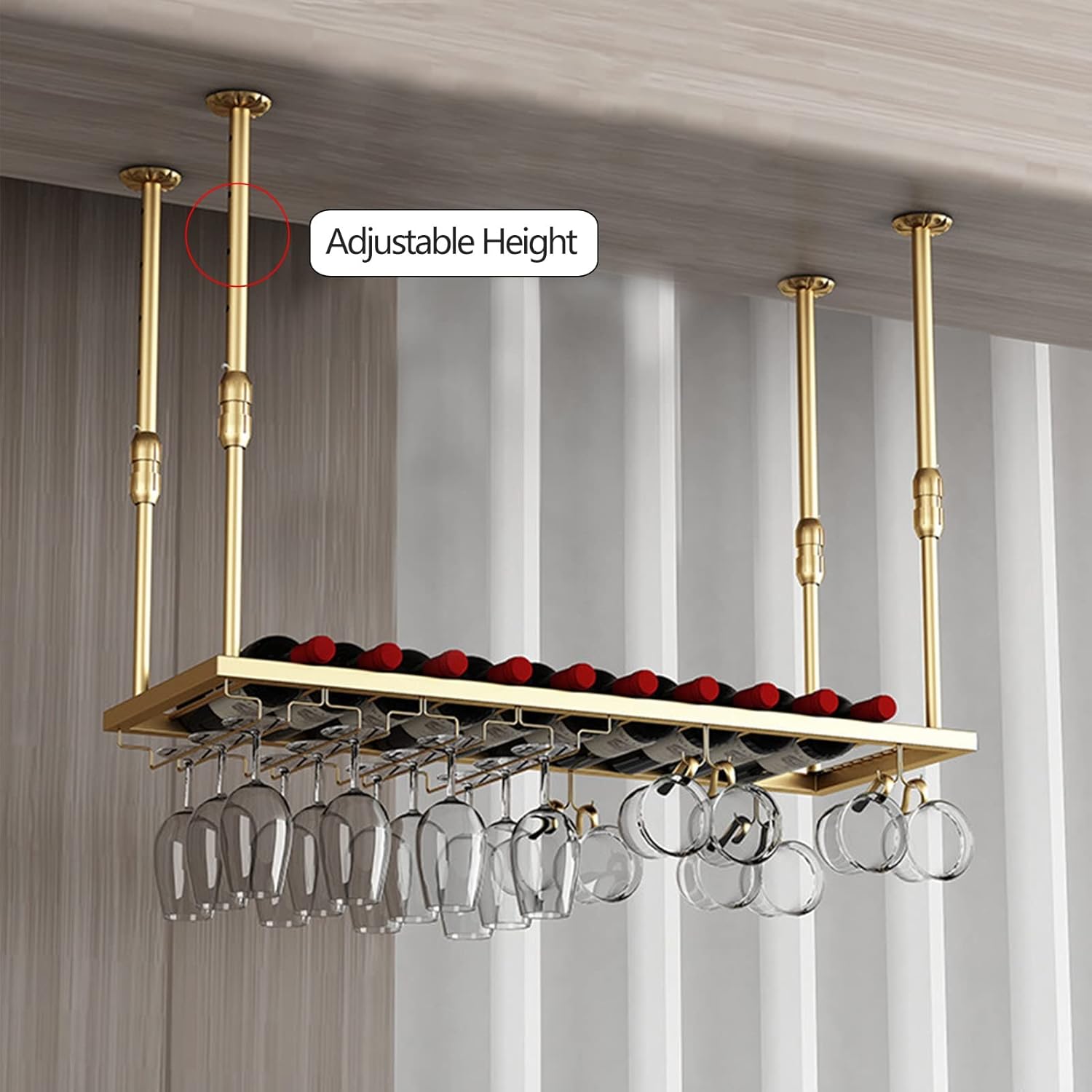 Ceiling Hanging Wine Rack with Gold Finish
