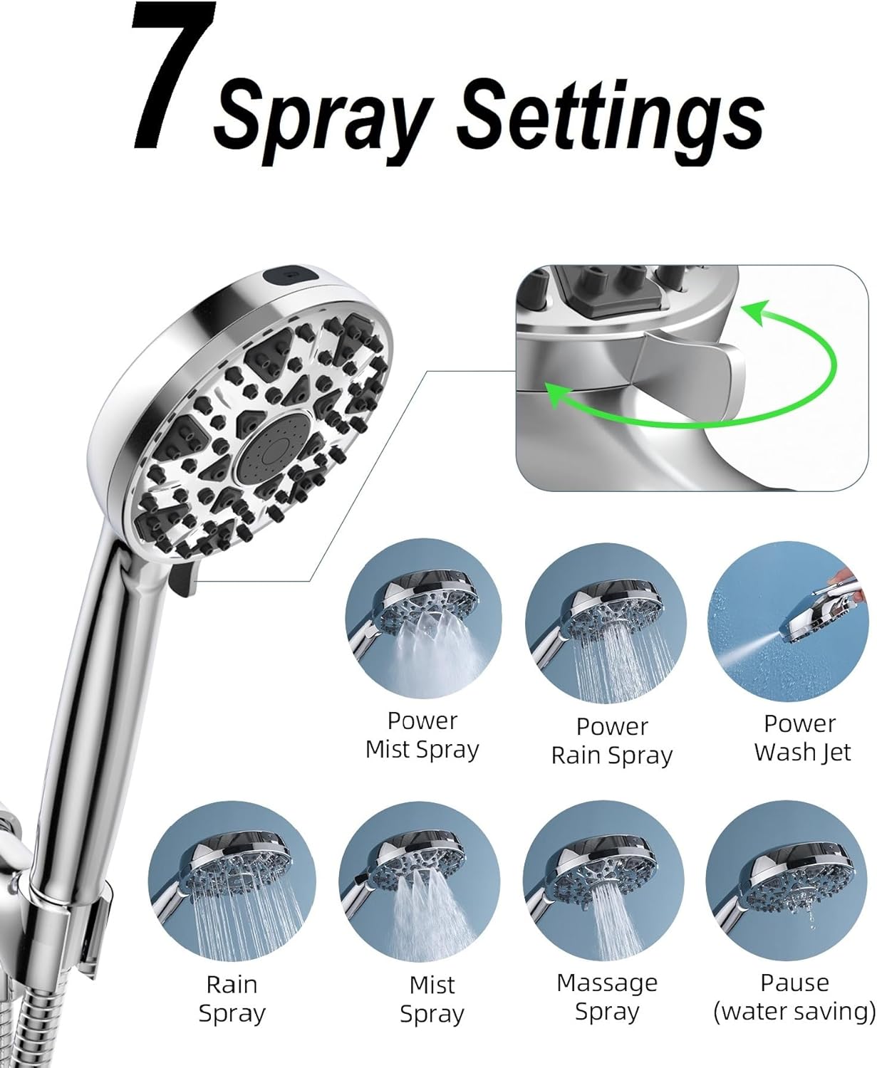 Diiwet Handheld Showerhead 7 Settings High Pressure