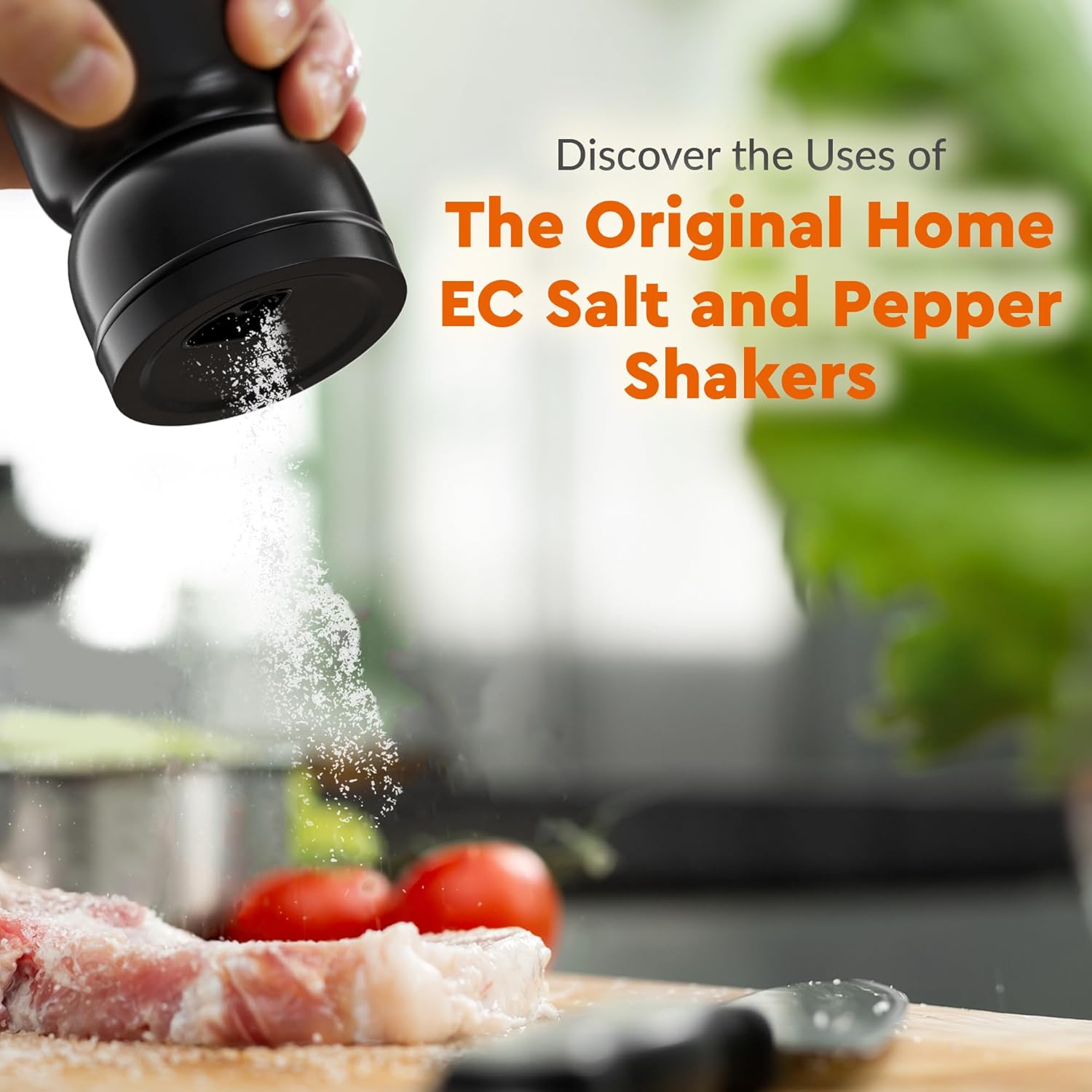 HOME EC Salt Pepper Shaker Set with Adjustable Pour Holes - Black Design