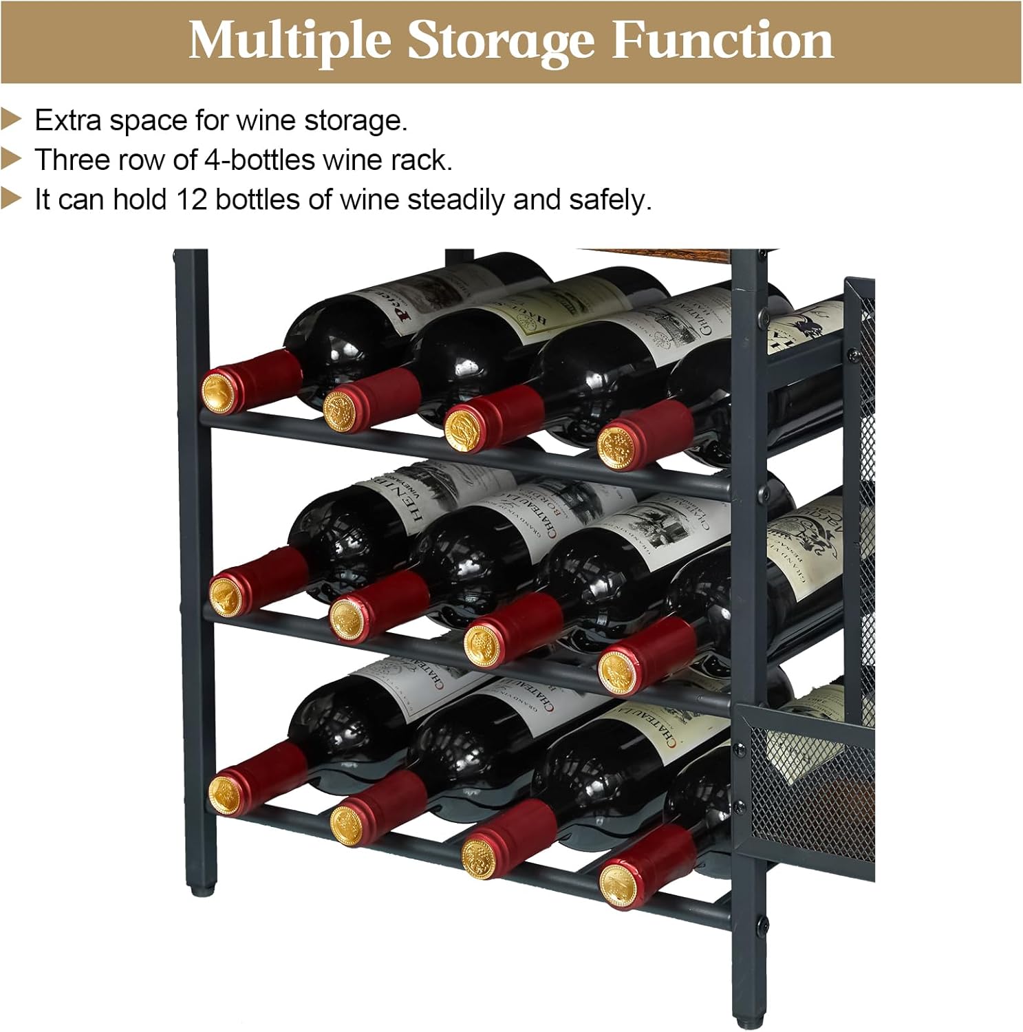 Hayexiha Freestanding 3-Tier Liquor Wine Cabinet with Fences