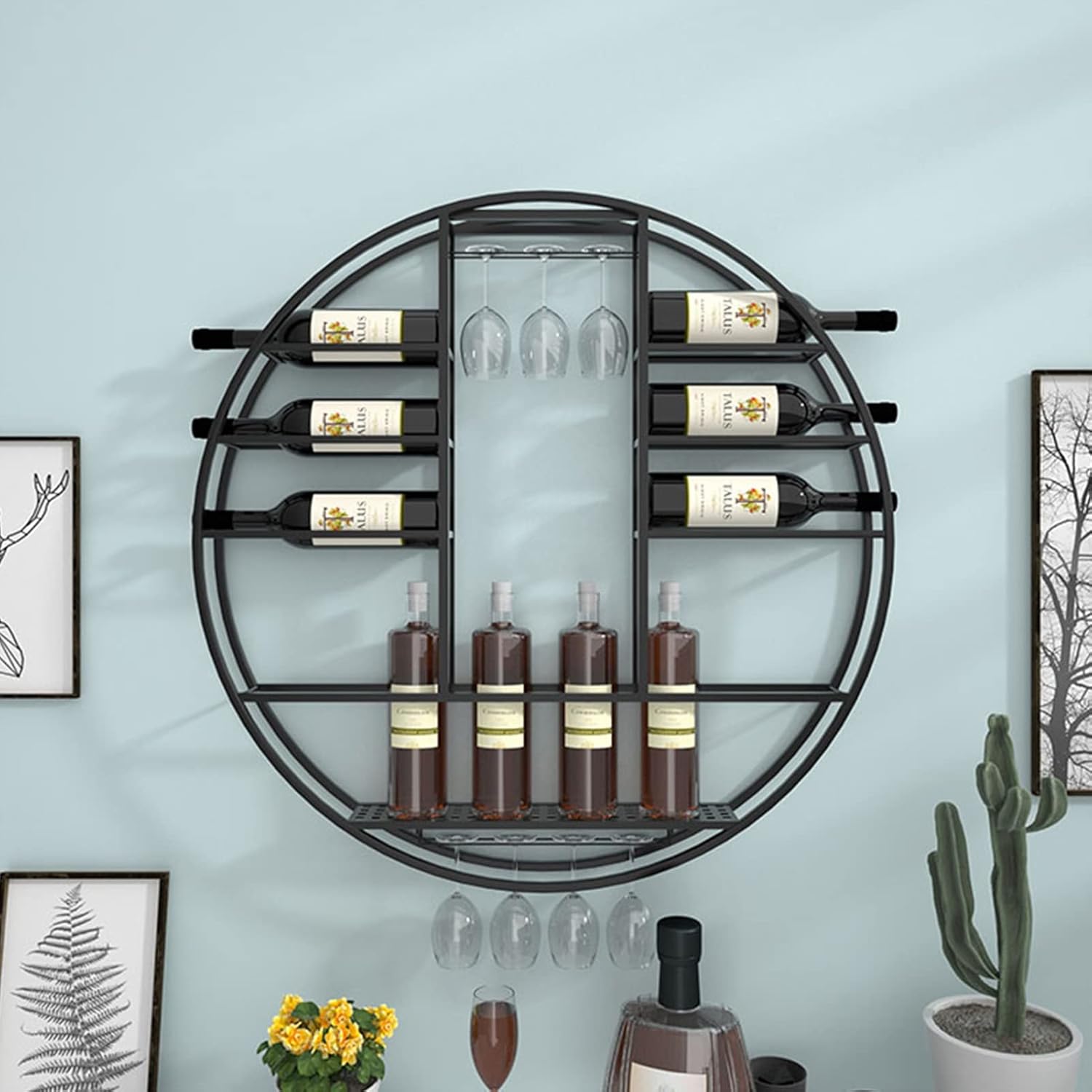 Pimex Wall-Mounted Wine Rack with Stemware Holder Black 80x11x80cm