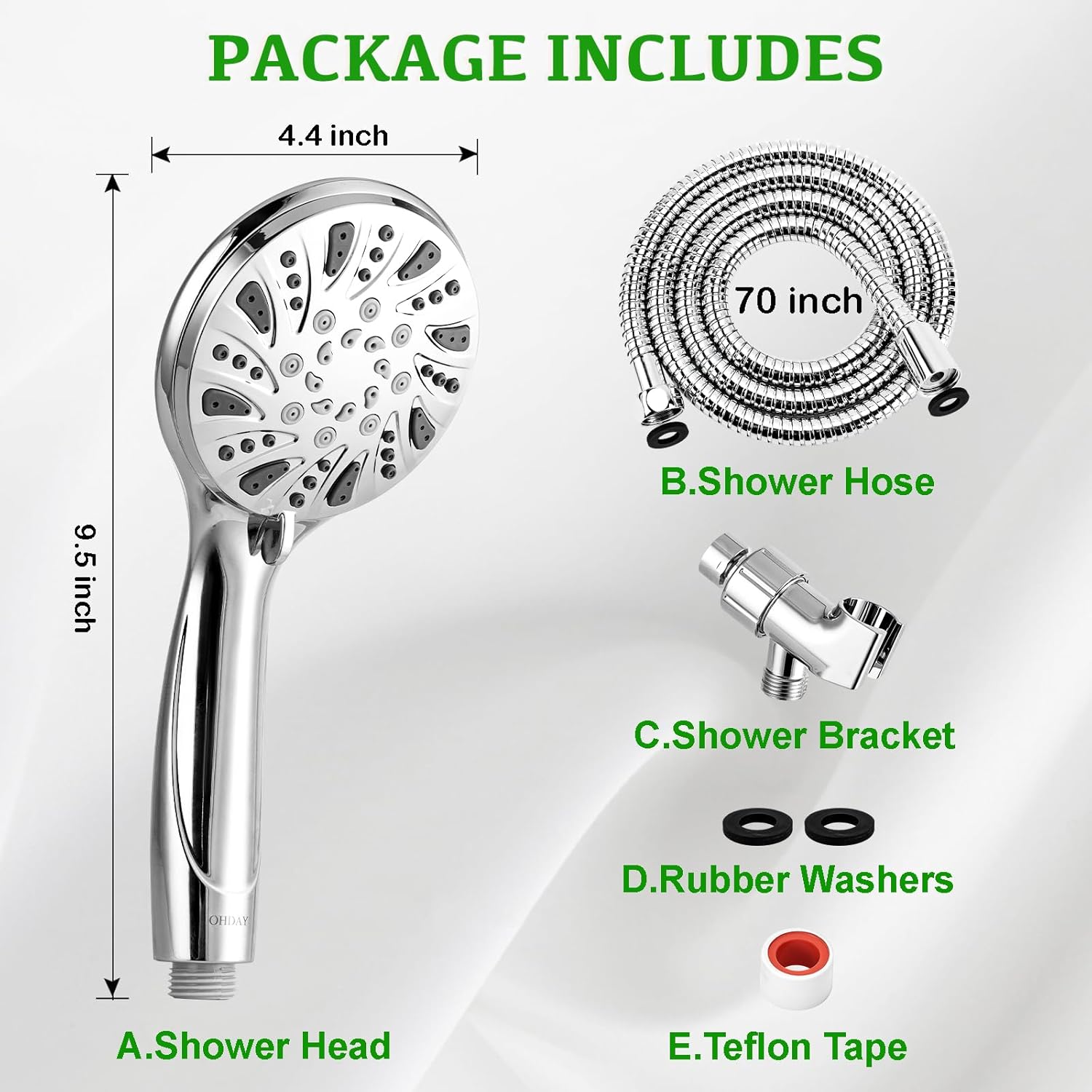 OHDAY 6-Mode Handheld Shower Head with Power Wash