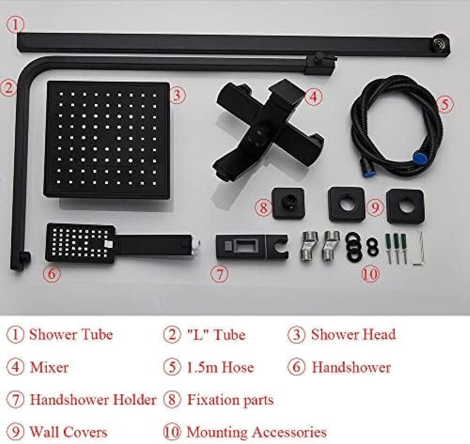 TECKI Rainfall Shower Faucet System with Handheld and Wall-Mounted Mixers Matte Black