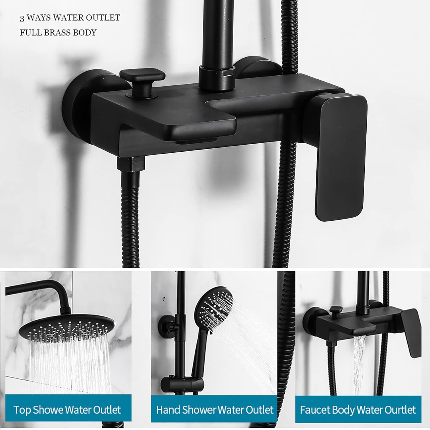 Adjustable Rainfall Shower System Set with Handheld and Tub Spout