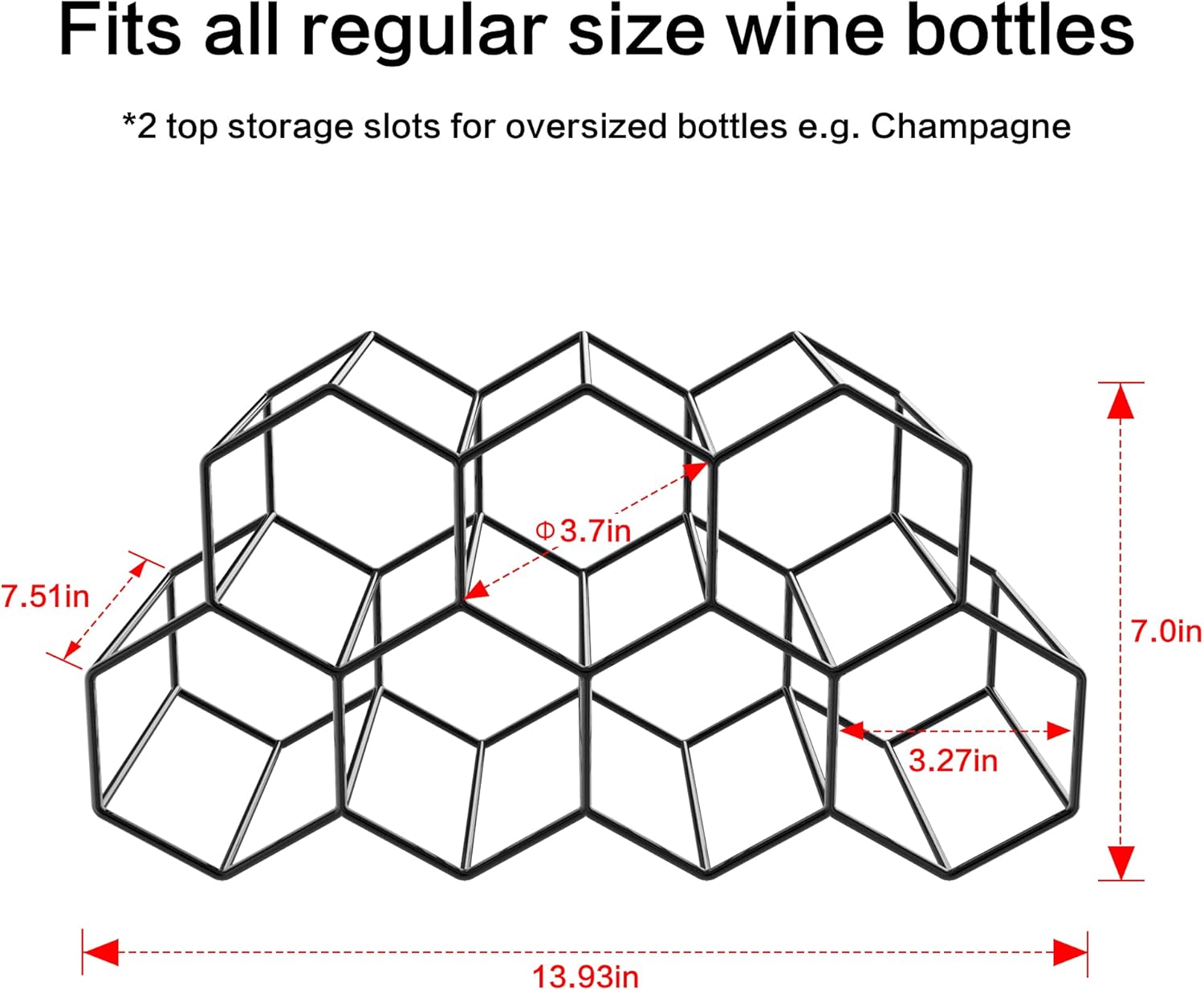 Handisen 9 Bottle Freestanding Wine Rack - Black Metal