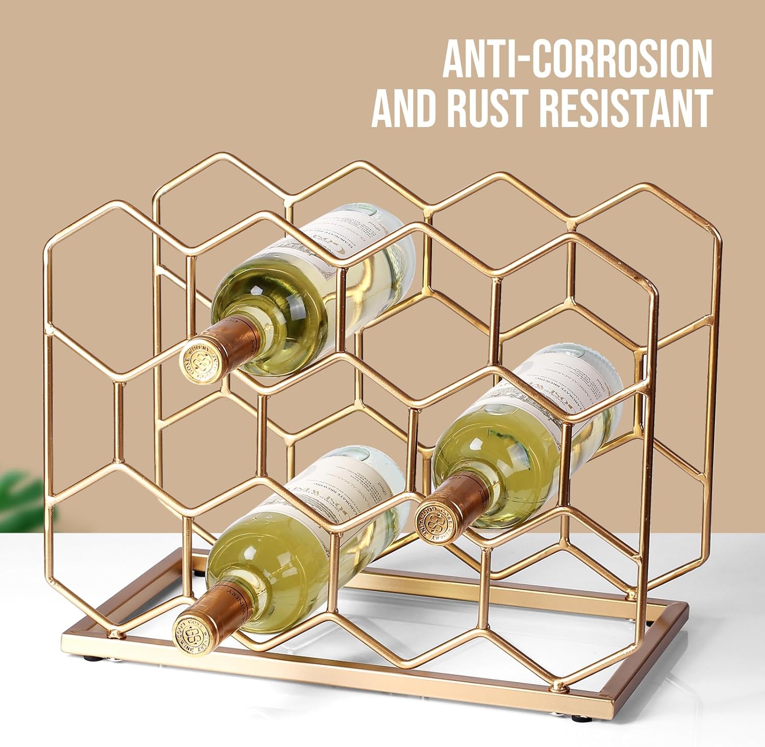 Drincarier 14 Bottle Gold Metal Wine Rack - Modern Freestanding Tabletop Display