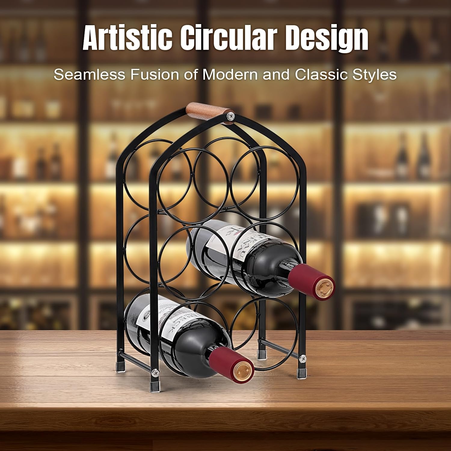 Tocemei 6-Bottle Tabletop Wine Rack Black